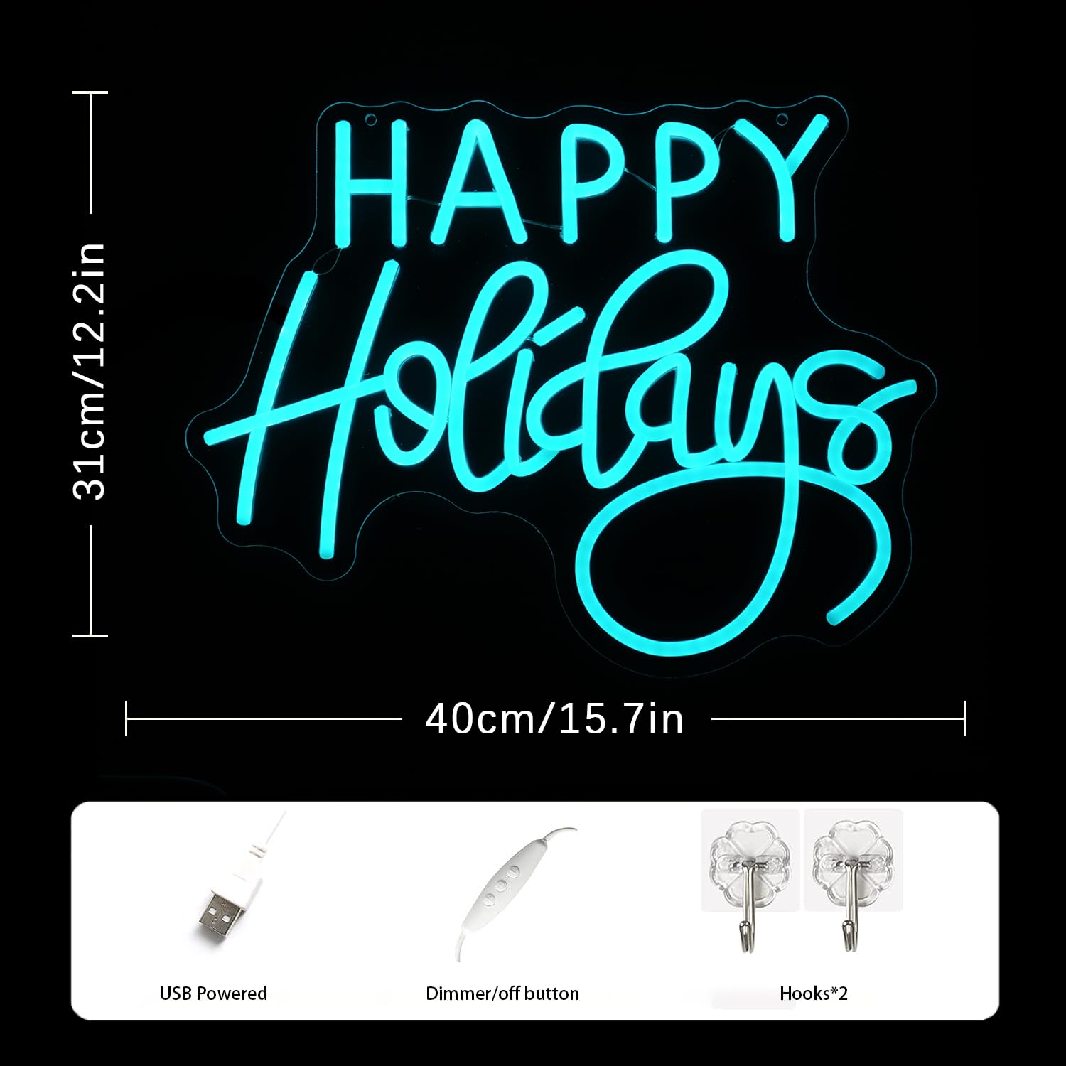 Lmsignly Happy Holidays Neon Sign For Wall Decor Blue Holiday Neon Lights Dimmable Led Christmas Neon Signs For Christmas  Thanksgiving  New Year