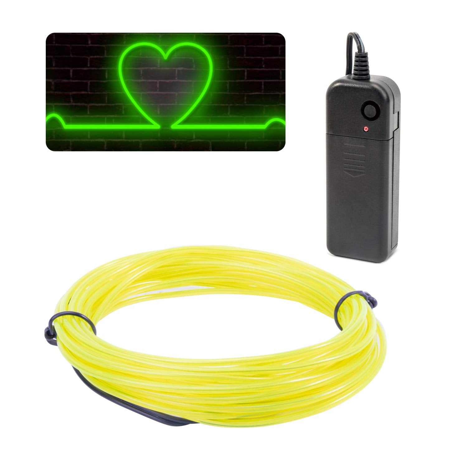 Jiguoor El Wire Battery Pack 9.8Ft / 3M Bright Neon Light Strip 360° Illumination Neon Tube Rope Lights For Diy, Festival, Party Decoration, Pub, Halloween, Chrismas (9.8Ft / 3M , Fluorescent Green)