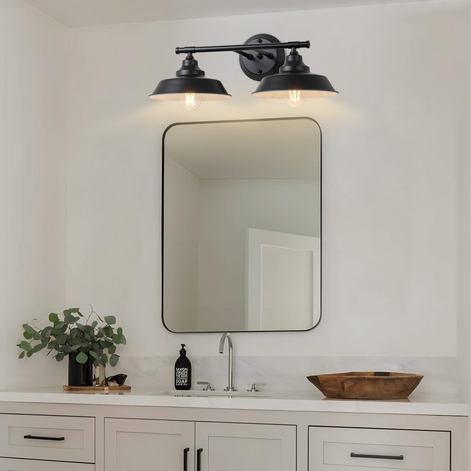 Goyeel Matte Black Bathroom Light Fixtures - 2 Light Farmhouse Wall Sconce For Mirror & Vanity