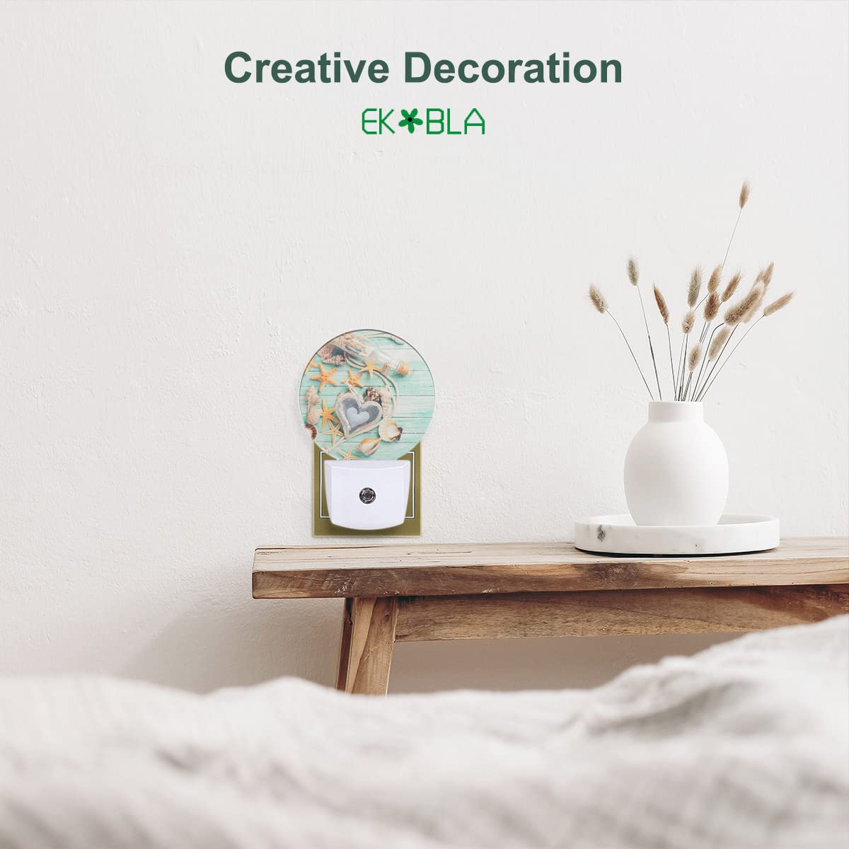 Ekobla Beach Night Lights Plug Into Wall Seashell Starfish On Wooden Board Coastal Led Dusk To Dawn Night Lamp Auto Sensor For H