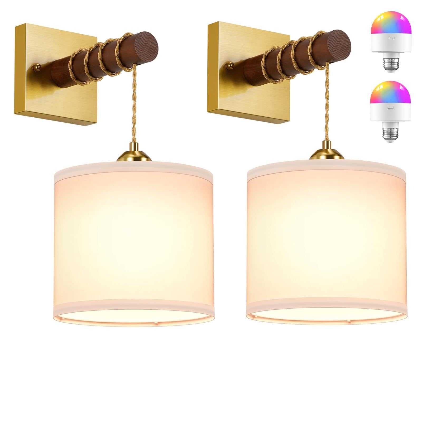 NookNova Rechargeable Battery Operated Wall Sconce Set of Two, 8000mAh Wireless Wall Sconces with RGB 15 Colors & Remote Control