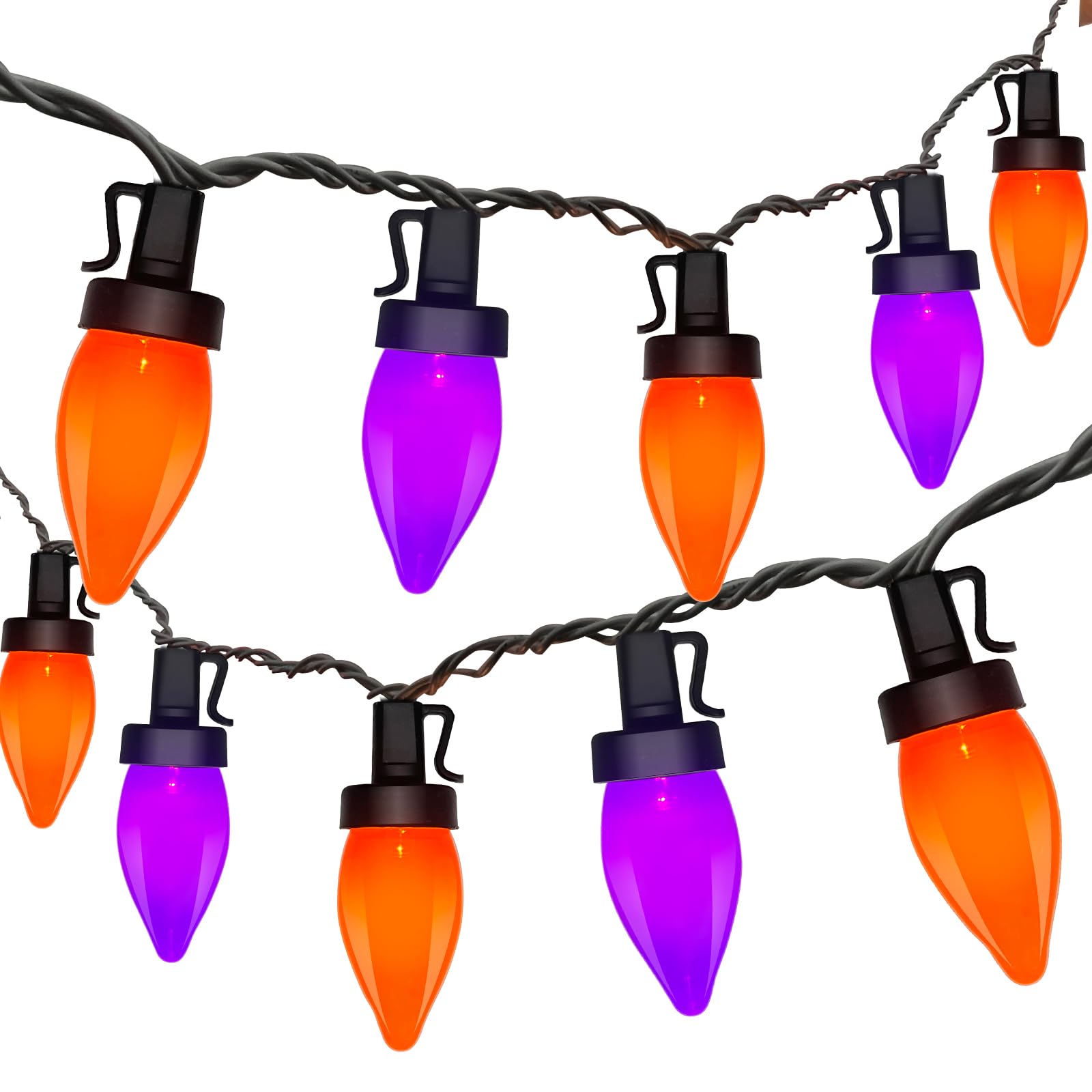 Xingzd Halloween String Lights, 50 C7 LED, 26FT Outdoor Decor, Orange/Purple, Plastic