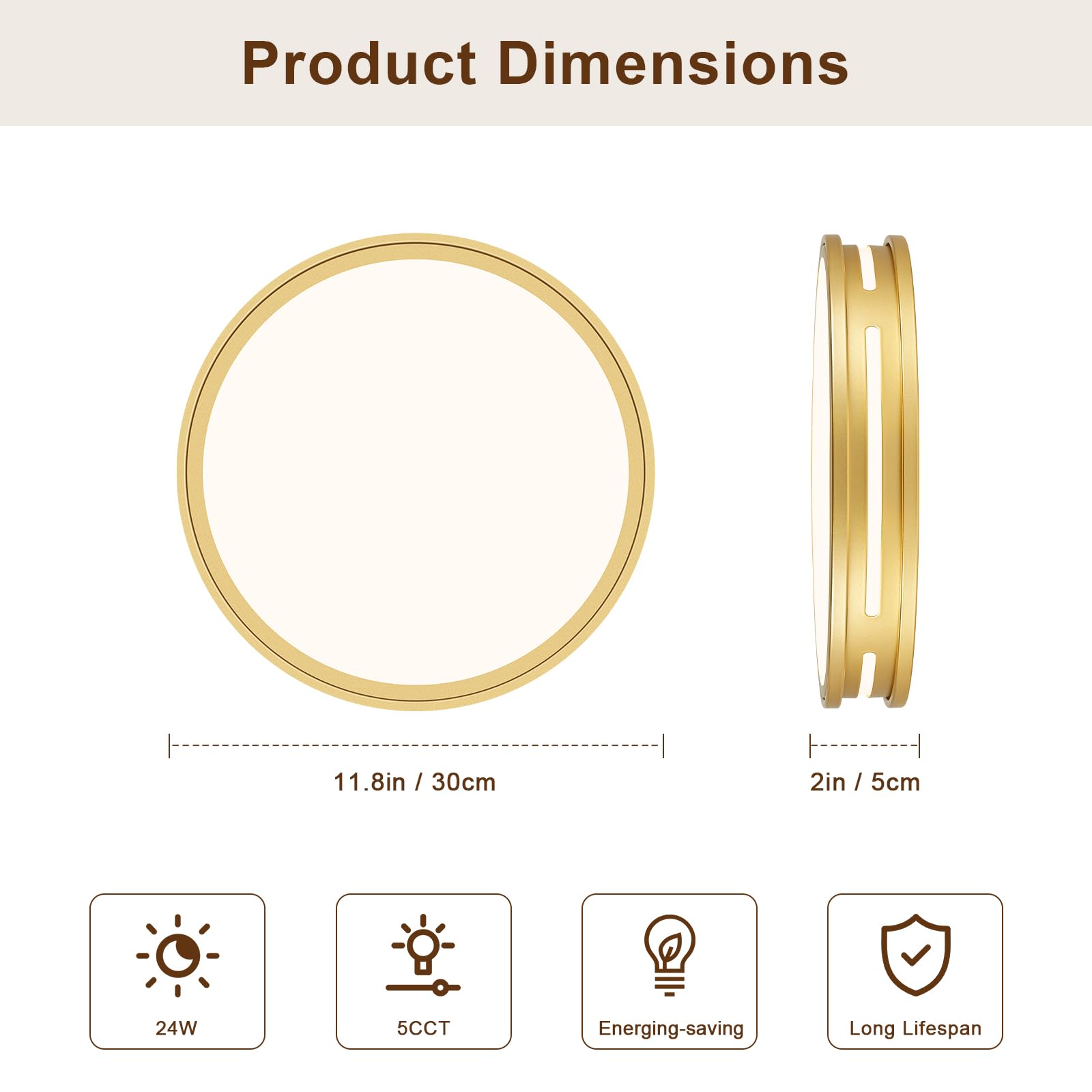 Peblto Dimmable Gold Flush Mount Ceiling Lights, Modern 5CCT 2700K~6000K LED Hallway Light Fixtures, Low Profile Round Minimalis