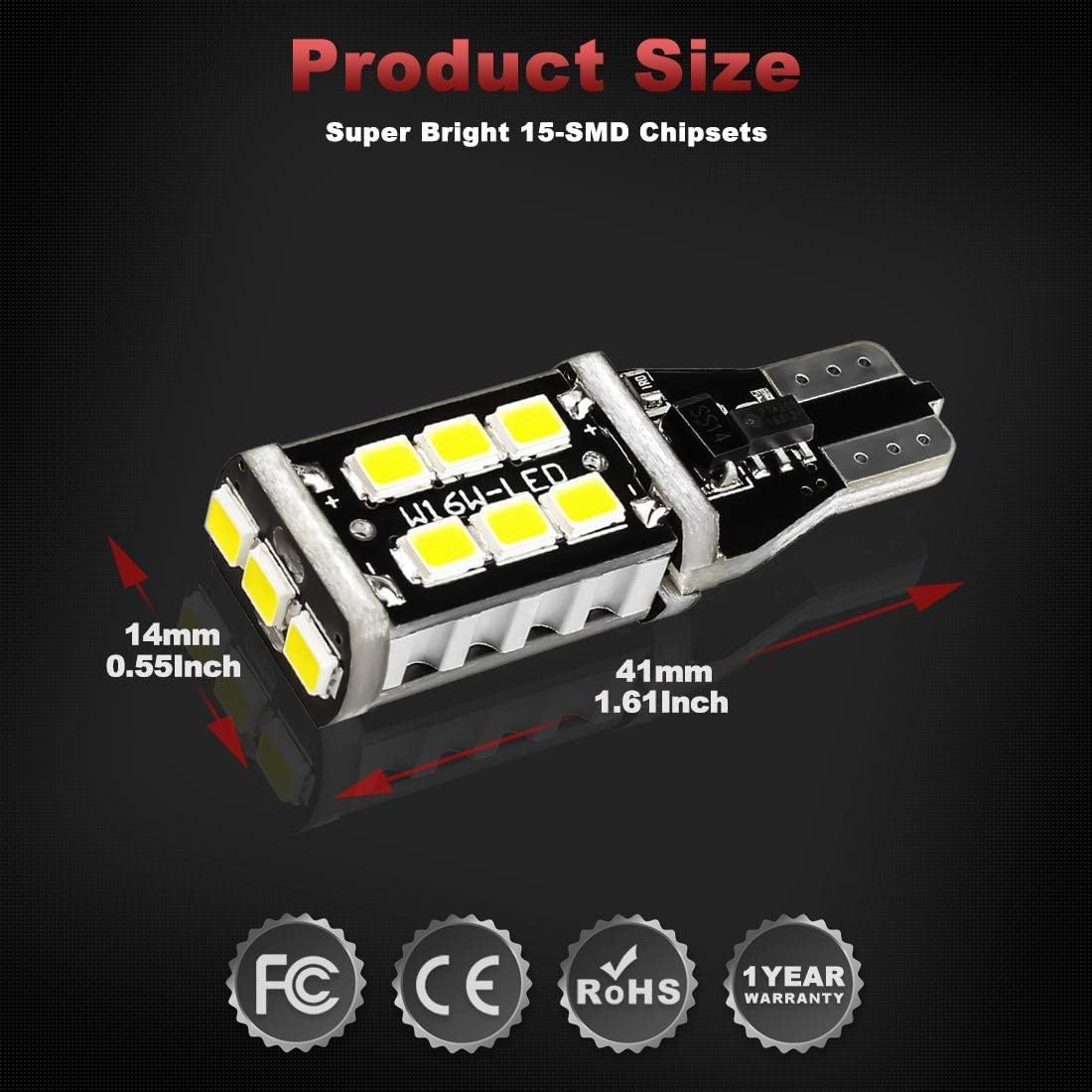 Yorkim 912 921 Led Bulb, Backup Light Bulbs High Power 2835 15-Smd Chipsets Extremely Bright Error Free T15 906 W16W For Brake L