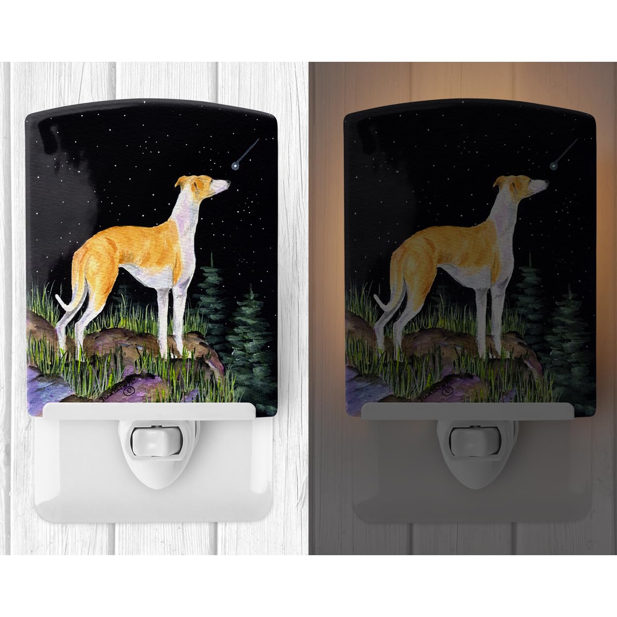 Carolines Treasures Night Light, Ceramic, 6x4x3in, Whippet, Model SS8492CNL, UL-Certified, Ideal for Bedroom, Bathroom, Nursery