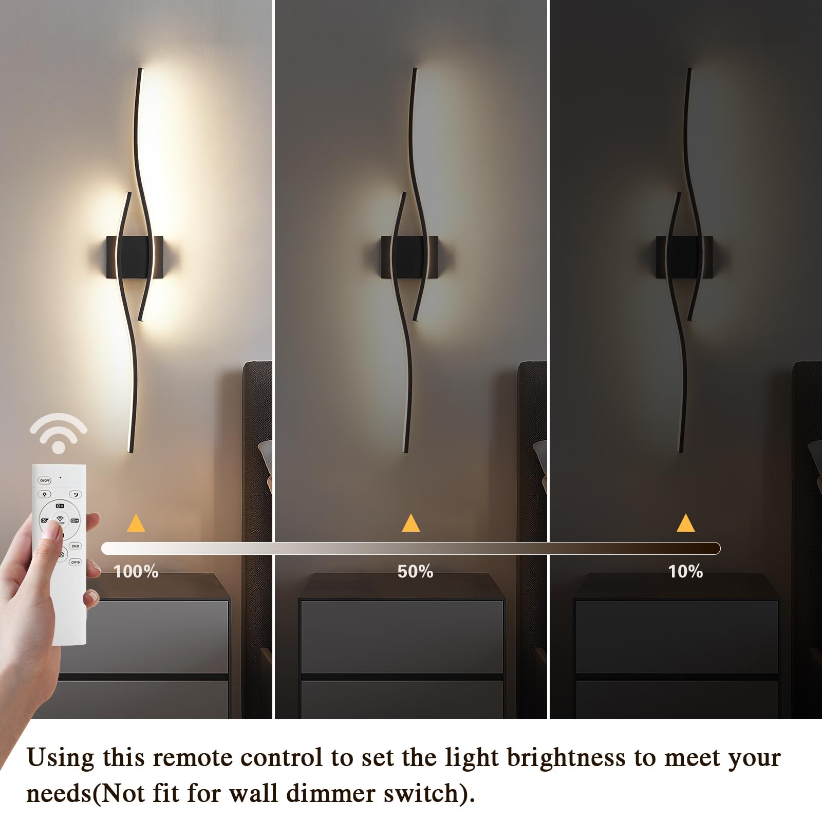 Pasoar Modern LED Vanity Light Fixture, 39.4in Hard-Wired, Metal, Remote Control, 3000K-6000K, Model 3217-1P, Black