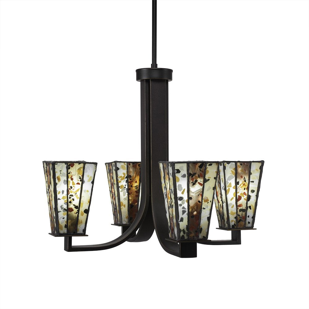 Toltec Lighting 574-DG-9564 Apollo 4 Light Hang Straight Swivel Chandelier with Square Fiesta Glass, 5&quot;, 22.5&quot; x 22.5&quot; x 18&quot;, Dark Granite