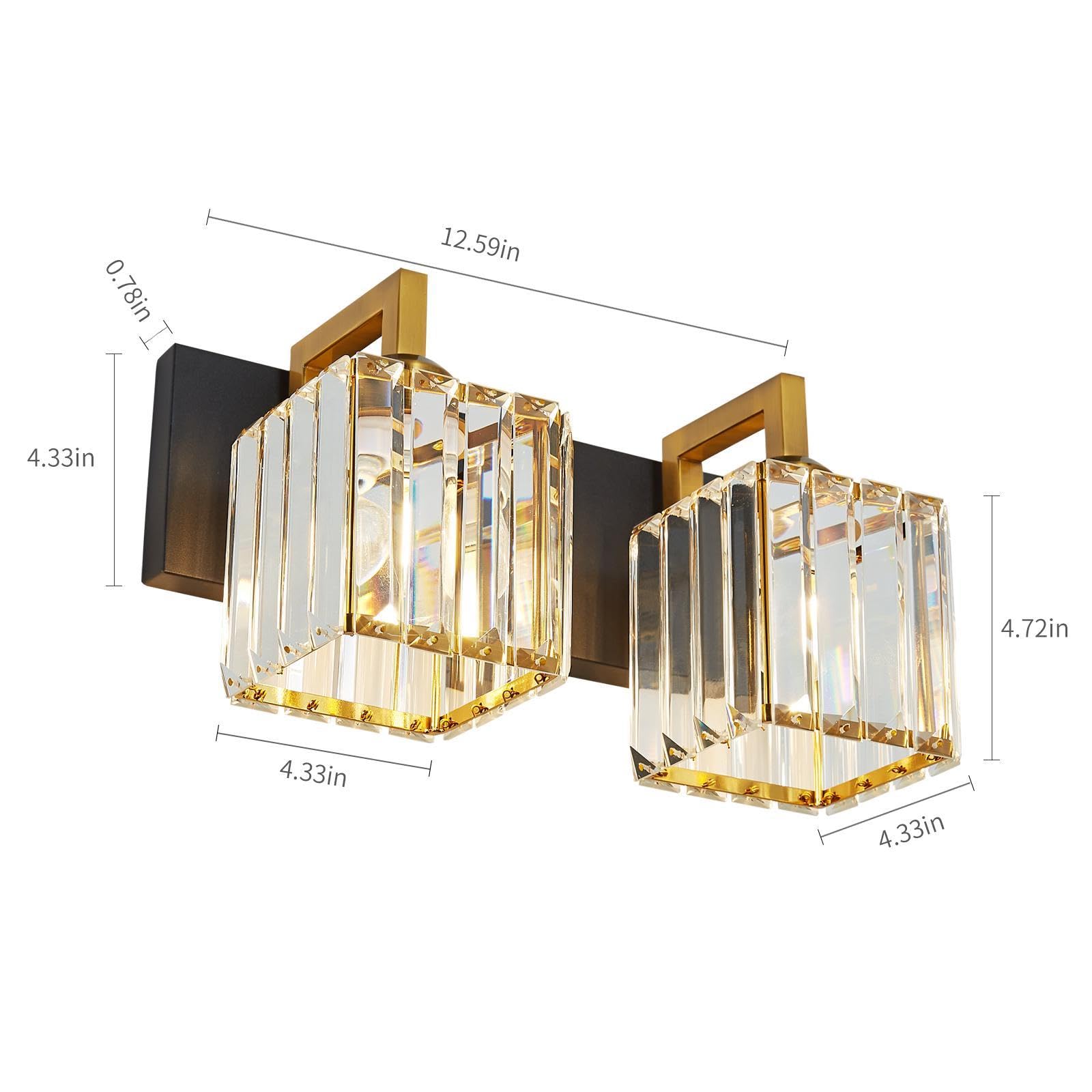 FDPBY Modern Bathroom Vanity Light 2-Lights Metal Wall Lamp Black Gold JW-003
