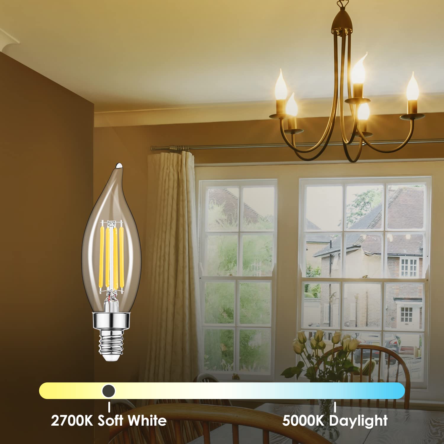 Sigalux E12 Candelabra Bulb 60 Watt, 24 Pack Candle Light Bulbs Dimmable, Ca10 Flame Tip 500Lm 2700K Soft White, E12 Candelabra
