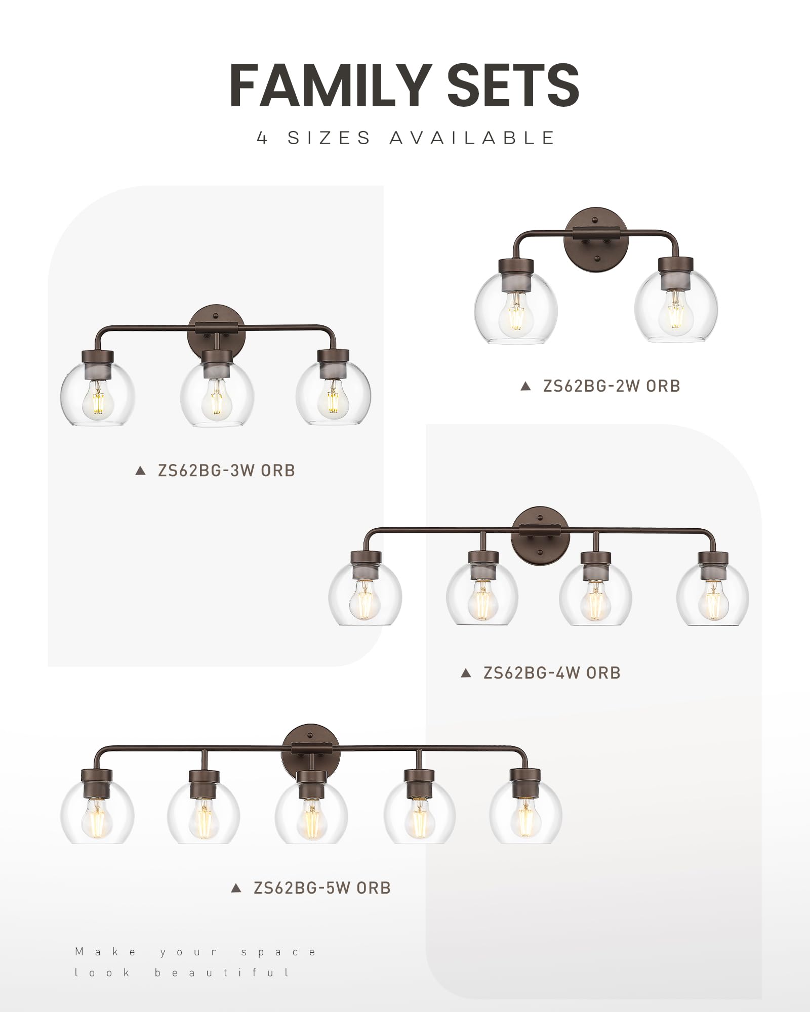 Zeyu 32 Inch Oil Rubbed Bronze Vanity Light  4-Light Bathroom Light Fixture  Vanity Lighting Fixtures With Clear Glass Globe Shade  Zs62Bg-4W Orb