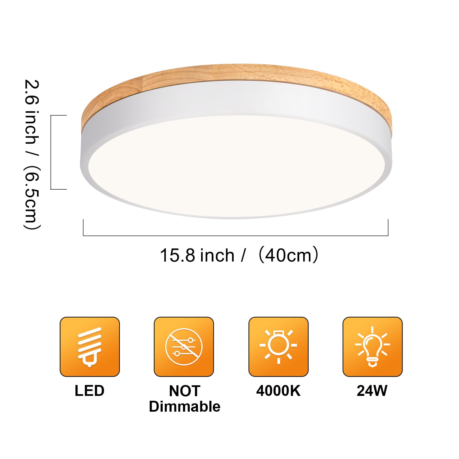 Vikaey Modern Wood Led Ceiling Light Fixture, Milimalist White Flush Mount Ceiling Lights, 4000K Round Ceiling Fixtures For Livi