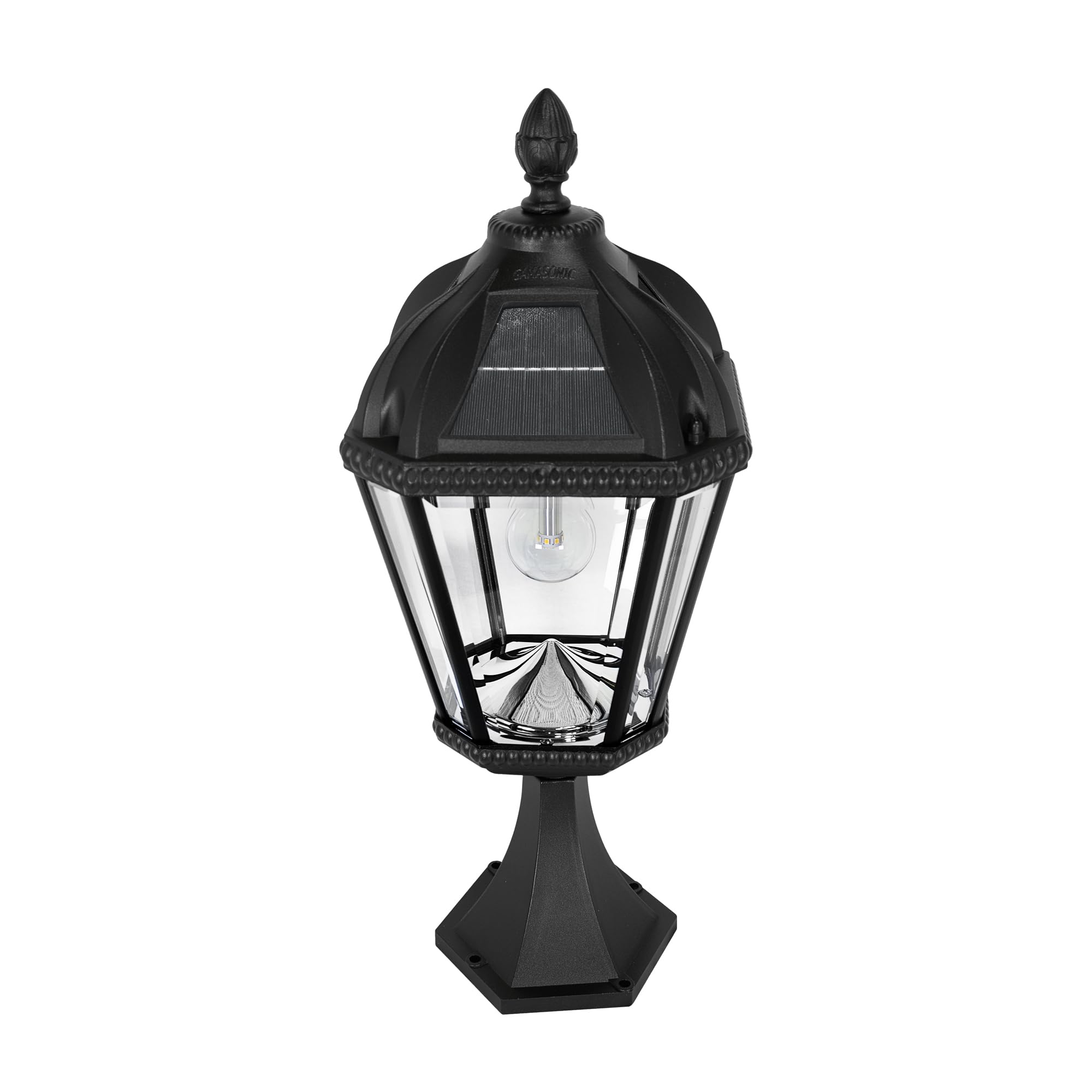 Gama Sonic Outdoor Solar Post Light, Black Aluminum, Beveled Glass, 120 Lumens, Pier Mount, Model GS-98B-P-BLK
