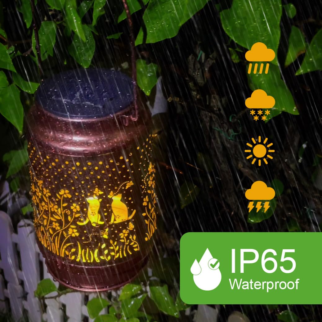 Doesen Cat Solar Lantern - Waterproof Metal Outdoor Light, Bronze, Model SL-MC01, Perfect Gift for Cat Lovers