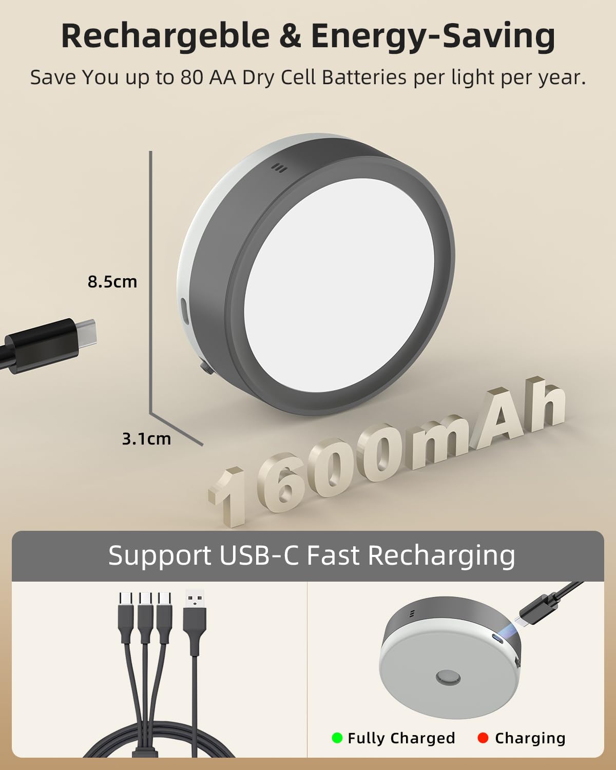HiDure Rechargeable Color Changing Puck Lights, 6 Pack RGBW LED Battery Operated Touch Light with Remote for Closets and Cabinets
