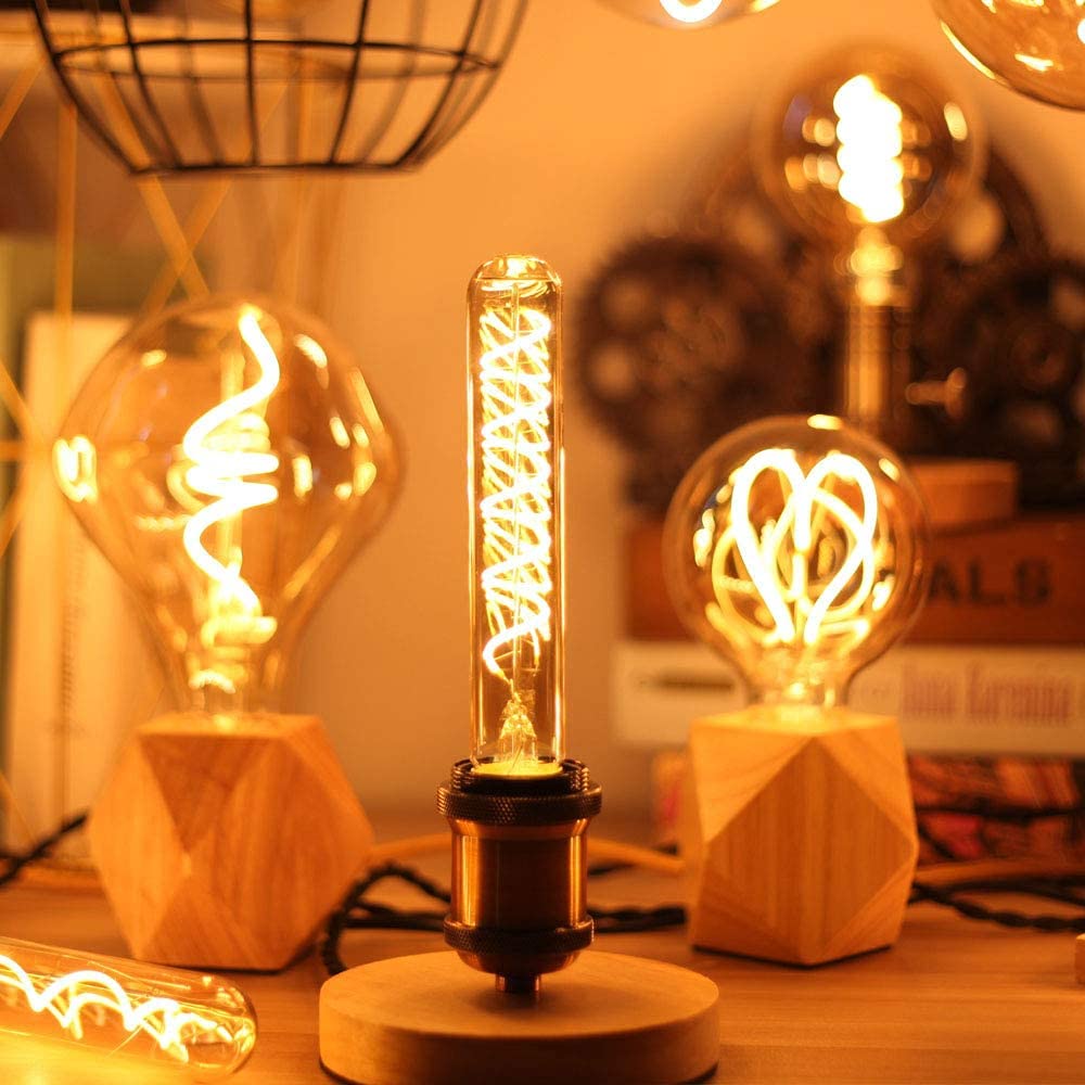 Leools T10 Vintage Led Edison Light Bulbs 60 Watt, 4-Pack Dimmable T30 6W2200K Amber Warm Light Bulbs, E26 Base, 6W Led Equal 60