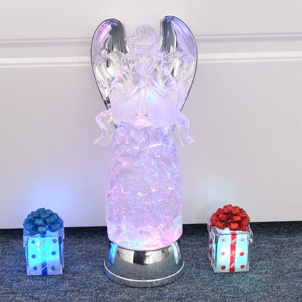Wondise Angel Color Changing Night Light Snow Globe With Timer, 11 Inches Battery Operated Swirling Glitter Led Angel Lights For