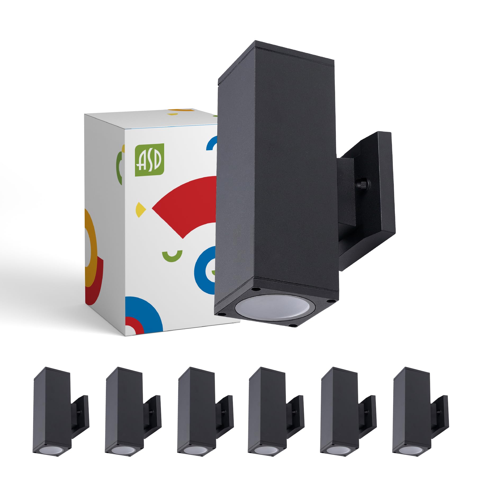ASD 2 Light Square Outdoor Wall Light Fixture, 120W E26 Socket, Black, 6 Pack