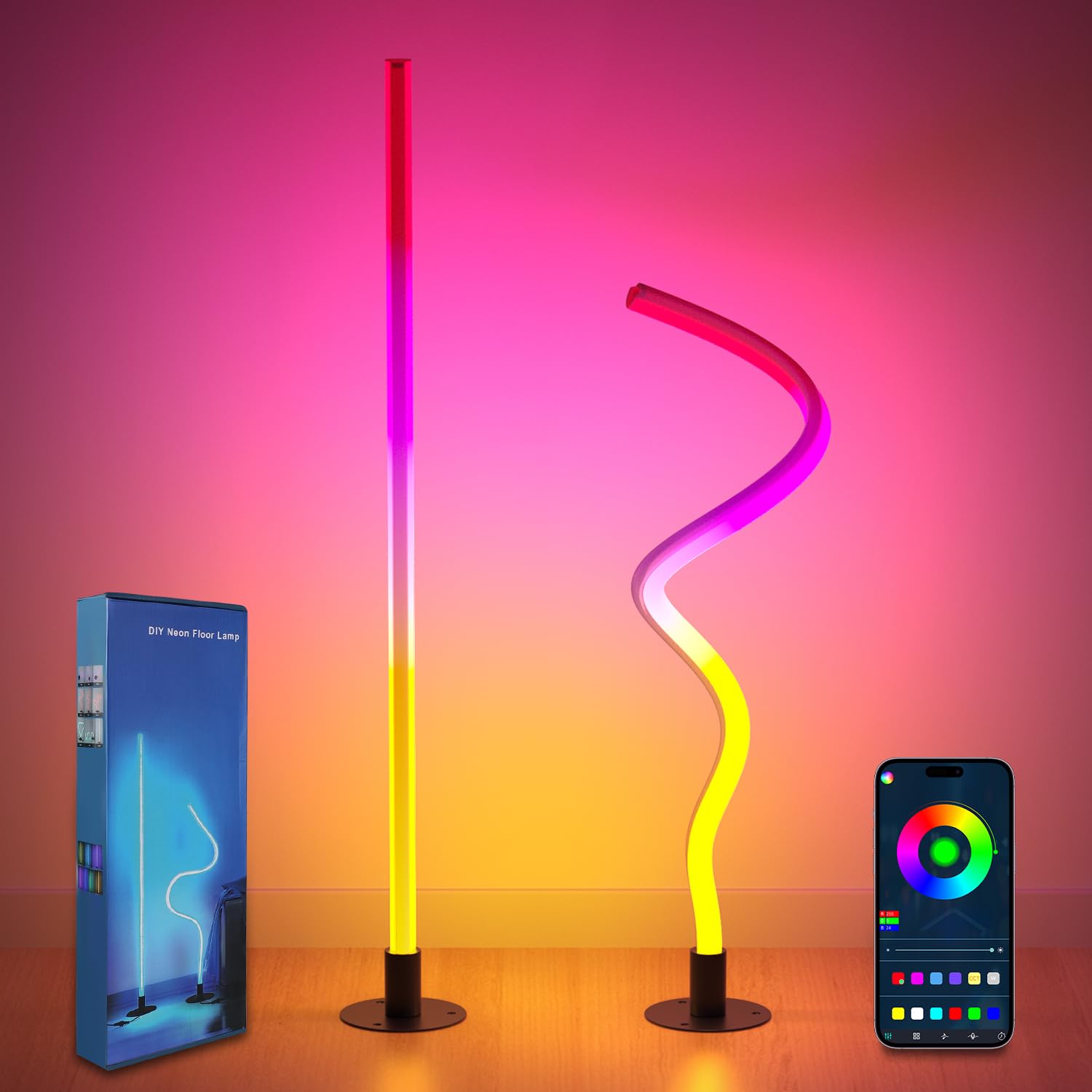 Carry360 Corner Floor Lamp - Smart RGB LED Light, 1200 Lumen, APP & Remote Control, Music Sync, Foldable, Model FL-01