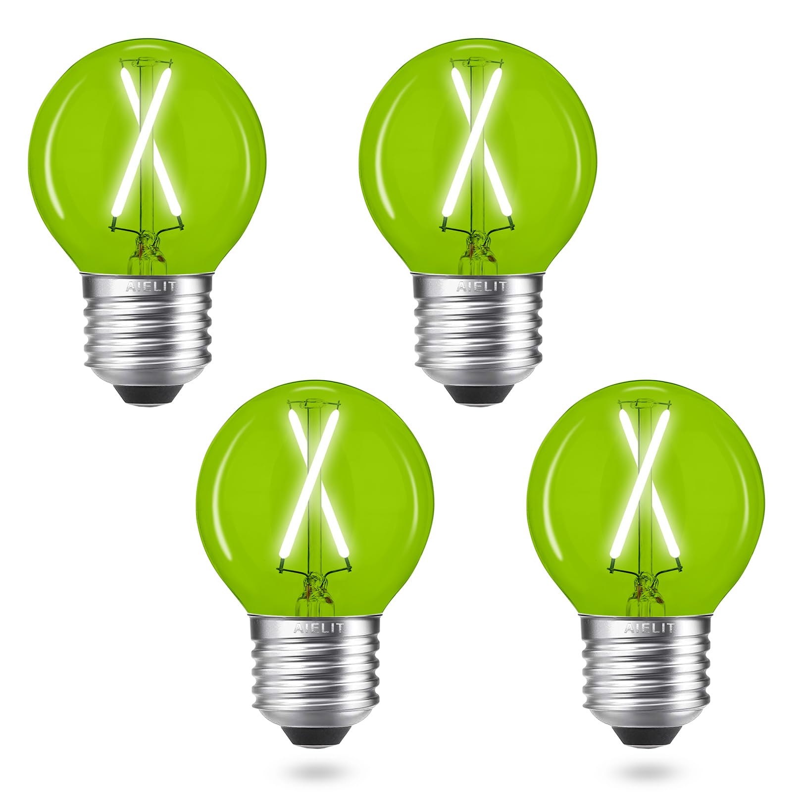 AIELIT A15 Green Light Bulbs, 25 Watt Equivalent, Energy Efficient 2W, E26 Standard Base, Dimmable Globe LED Bulb for Christmas 