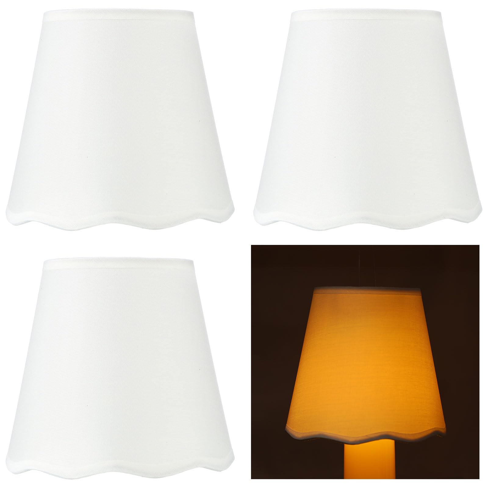 Mudder 4 Pcs Small Scalloped Lamp Shade for Table White Empire Fawn Lamp Shade 4 Top x 6 Bottom x 5.5 High Fabric Lampshade Repl