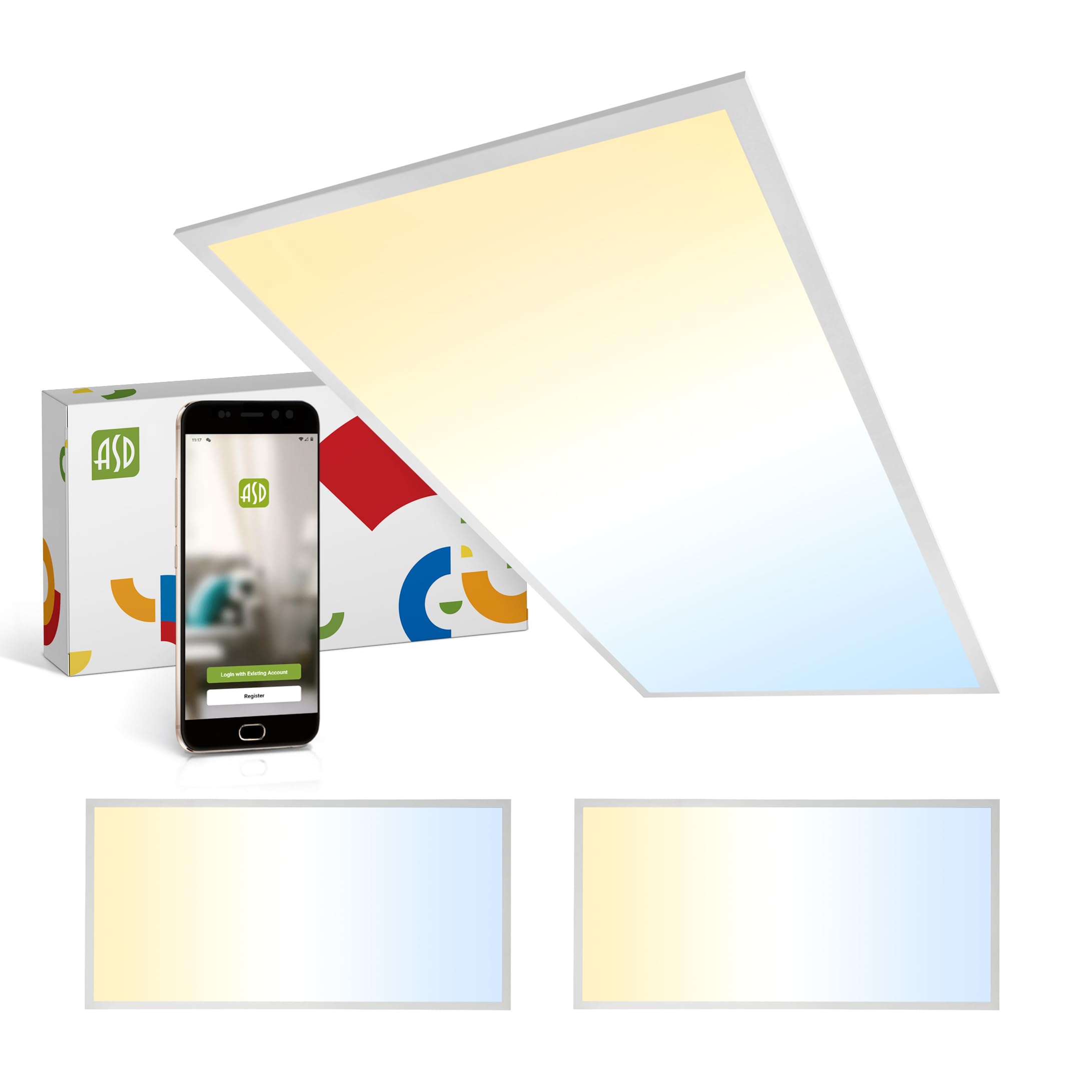 ASD 2 Pack 2x4 Smart LED Flat Panel Light - 40W UL DLC | 4924LM 3500K 4000K 5000K Selectable Dimmable 2x4 LED Drop Ceiling Light Fixture | 2 x 4 Lights WiFi App Controlled Alexa & Google Assistant