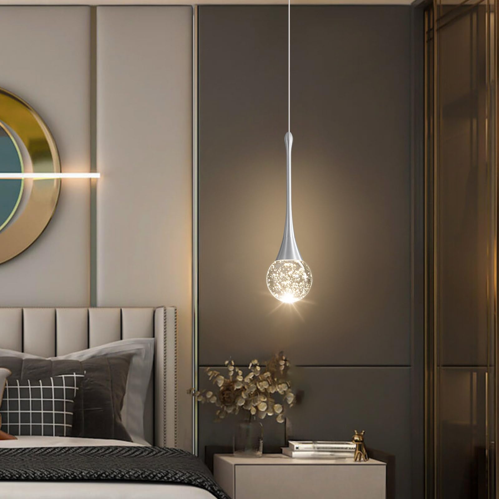Cenozo Modern Pendant Lights For Kitchen Island Led Dimmable Crystal Glam Ceiling Pendant Lighting For Dining Room Hallway Bedroom Corner Lamp Brushed Nickel
