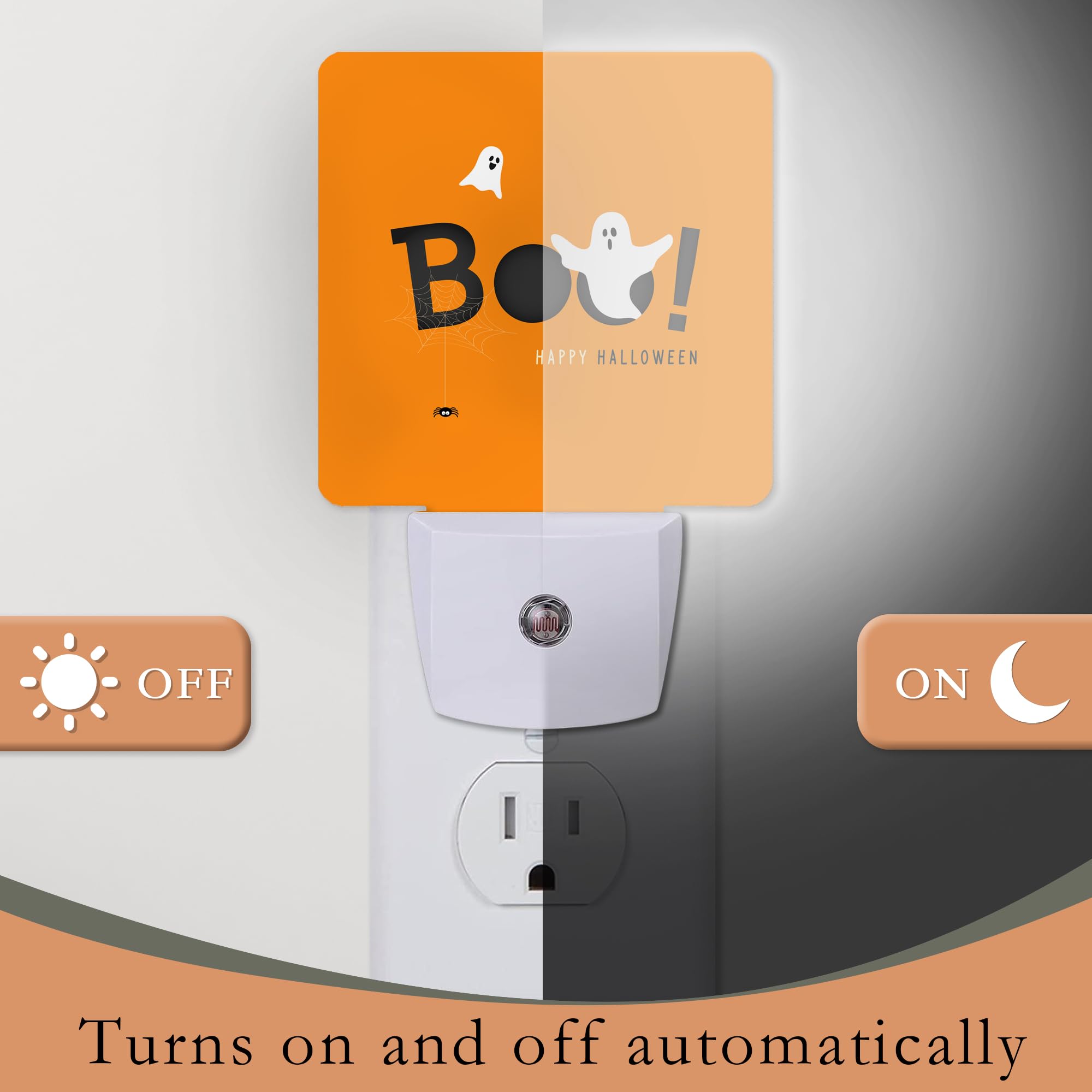 Aowula Happy Halloween Night Light,Boo! Ghost Night Lights Plug Into Wall For Boys Girls Bedroom Decorative Half Round Nightlight Led Lamp 0.5W Sleep Friendly