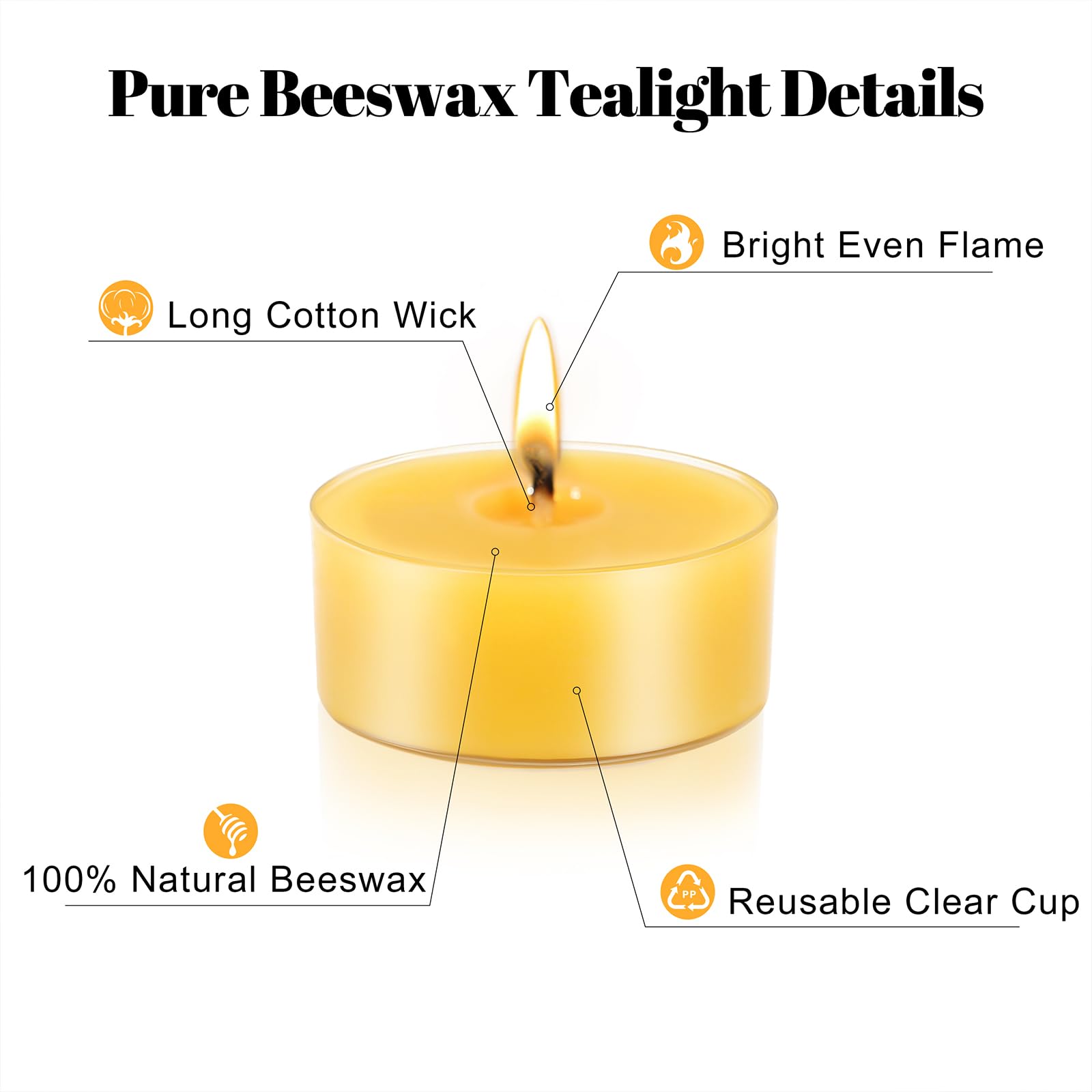 MOSROAD 48 Packs Beeswax Tealight Candles - 100% Pure Beeswax, 4-Hour Burn Time, Clear Cup, Natural Home Décor, Air Purification