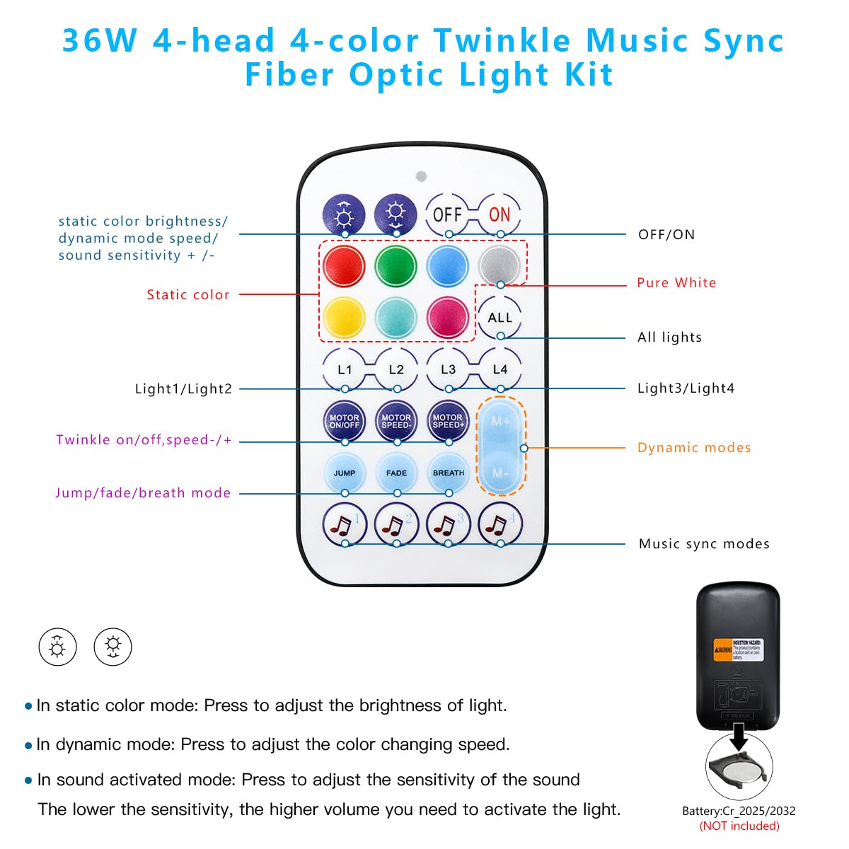 AKEPO RGBW Twinkle Fiber Optic Light Source, 36W, Multicolor, Model QJ-L036, Bluetooth Control, Music Activated, 4 Ports