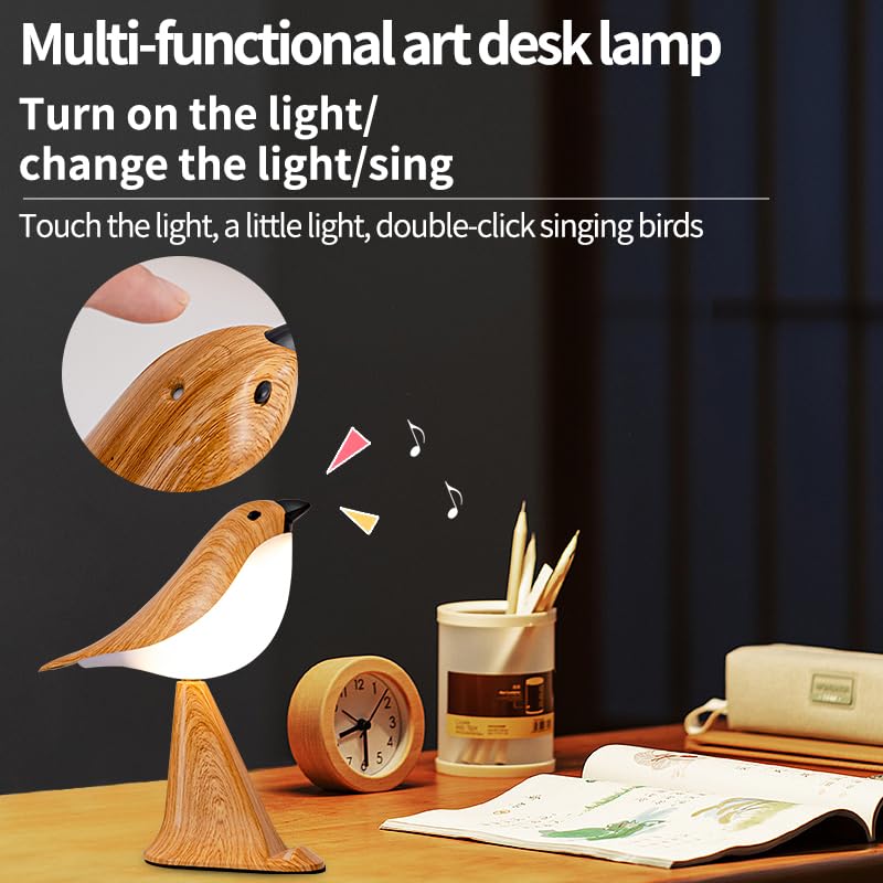 THOEWONG Small Bird Desk Lamp - Rechargeable, Touch Sensor, Remote Control, 0.1in x 0.2in x 0.2in, Wood Color, Model bird02