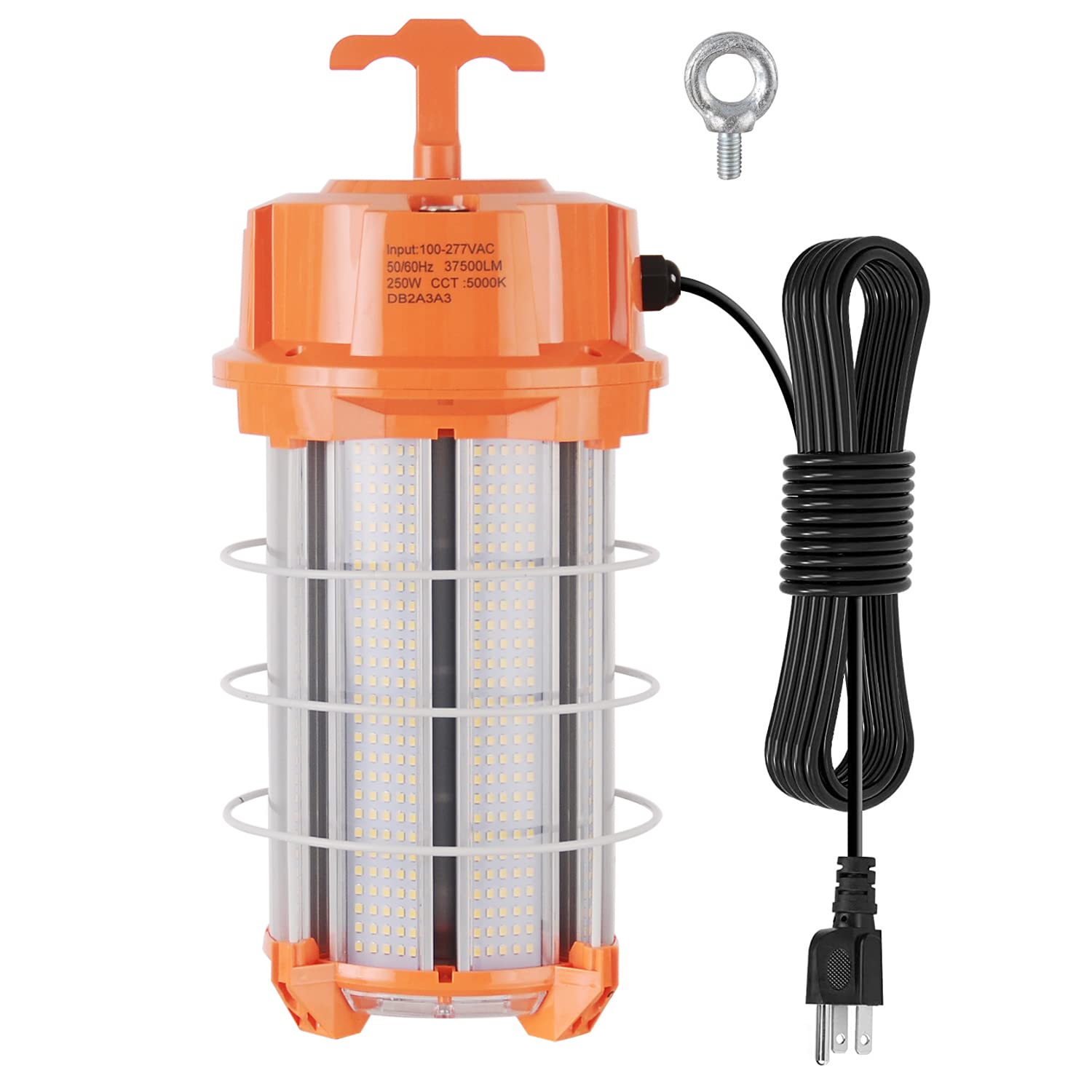 NS 250W Construction Lights Super Bright 37500 Lumens Led Temporary Work Light 5000K Portable Hook Temp Lights Linkable Durable Job Site Lighting for High Bay Workshop Garage Shop Area Lighting