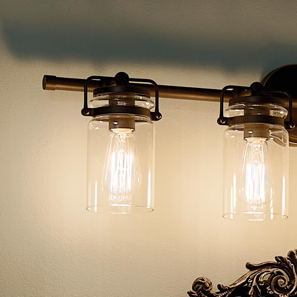 Kichler Brinley 32.25'' Vanity Light In Olde Bronze?, 4-Light Farmhouse Bathroom Light With Clear Glass, (32.25'' W X 10'' H), 4