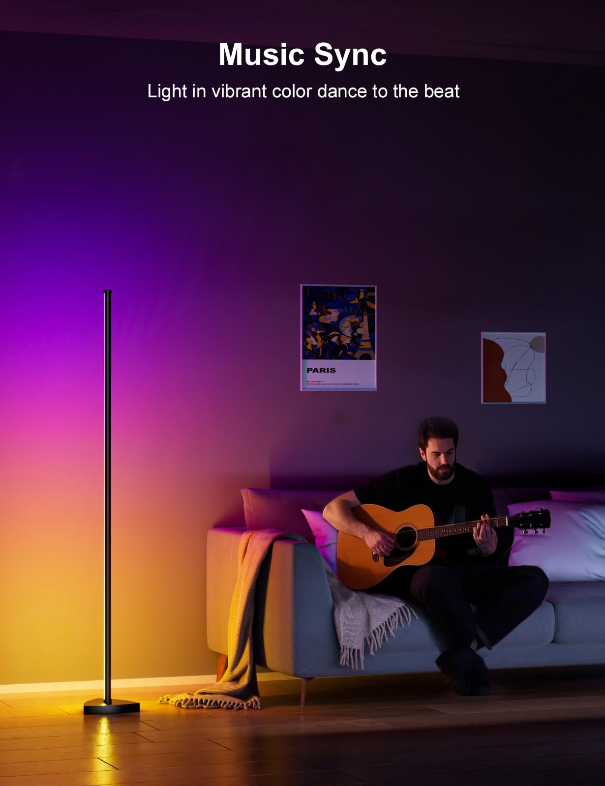Eastfine Corner Floor Lamp 70in - RGB LED, 2 Pack, Bluetooth Control, Aluminum, Model DX23012-01