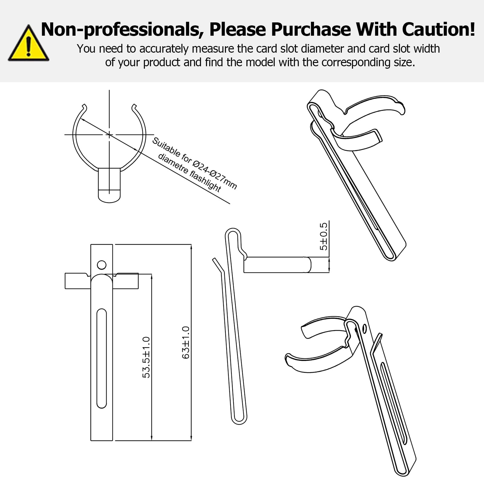 LIGHTFE Flashlight Clip B209 - Stainless Steel for 23-26mm Diameter, 6-6.4mm Slot Width, Versatile for Hat, Pocket, or Bag Use