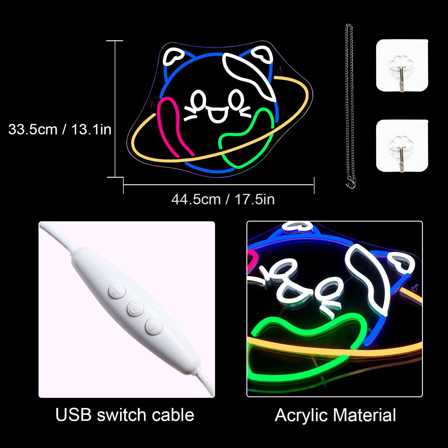LUCUNSTAR Neon Cat Sign - USB Powered, Adjustable Brightness, Plastic Wall Decor for Home, Bedroom, Pet Shop, Cute Design