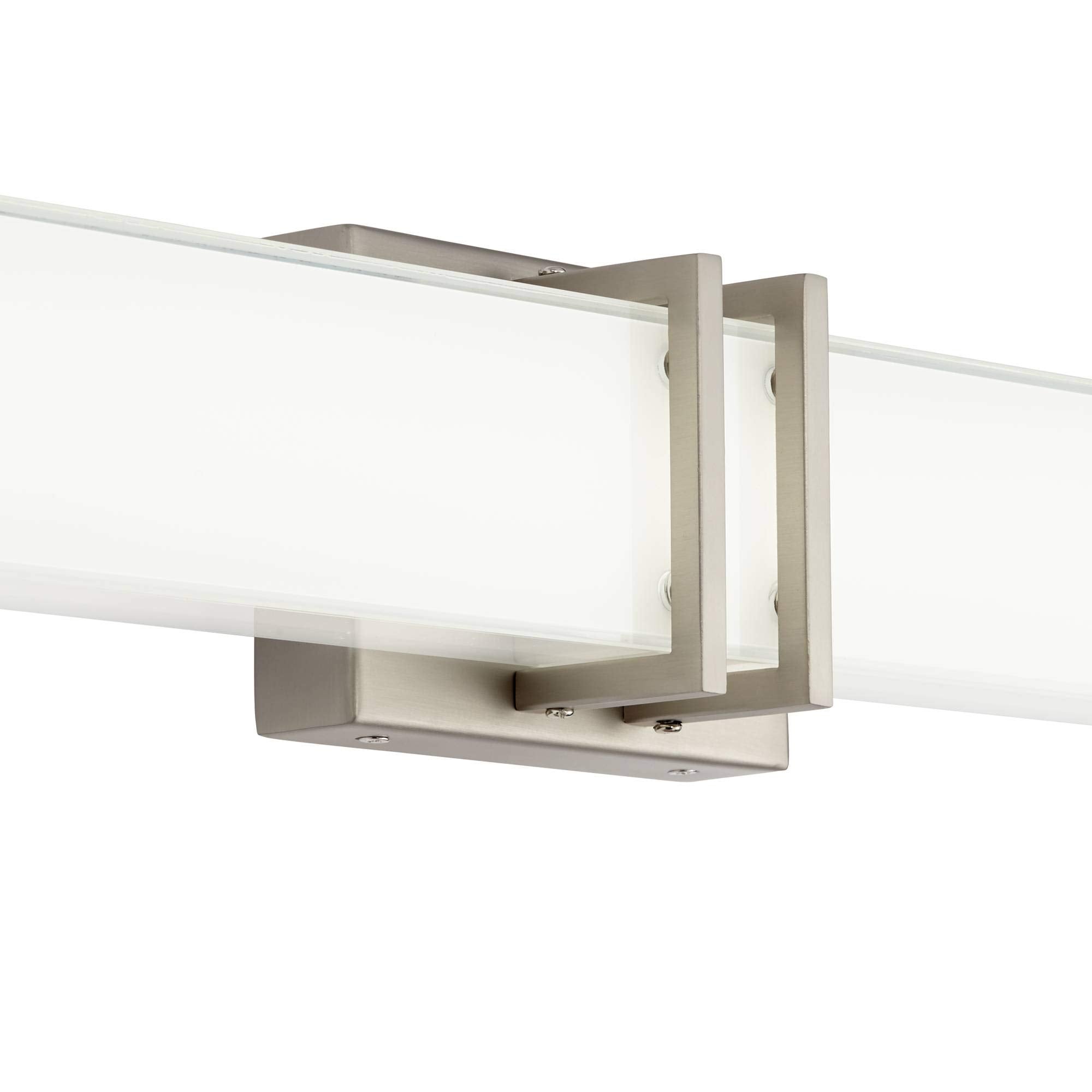 Possini Euro Design Wall Mount Light LED Rectangular 17in Wide Brushed Nickel Metal with Silk Screened Glass Shade Model 5T766