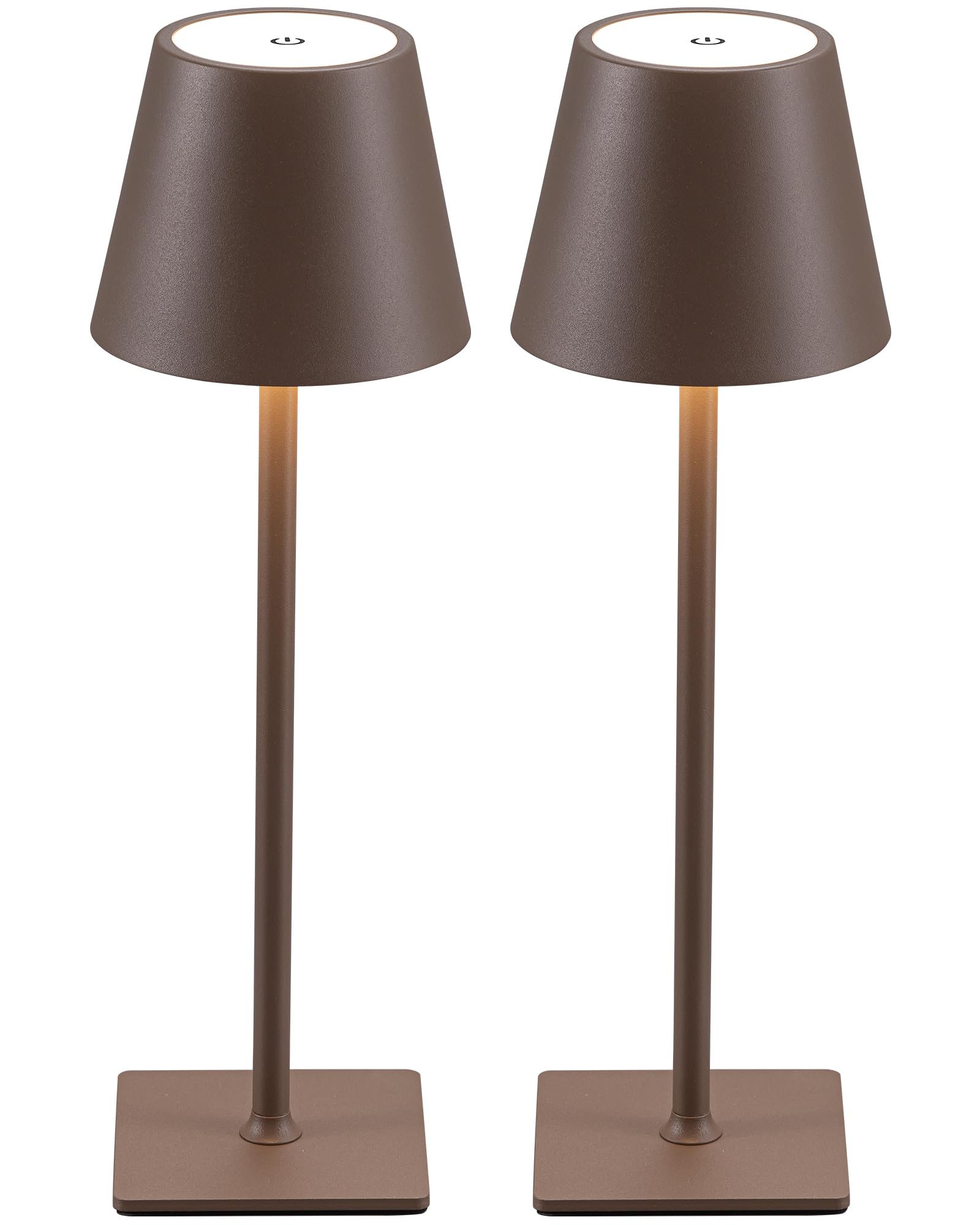 KDG 2 Pack Cordless Table Lamp,Portable LED Desk Lamp, 5000mAh Battery Operated, 3 Color Stepless Dimming Up, for Restaurant/Bedroom/Bars/Outdoor Party/Camping/Coffee Shop Night Light(Brown)