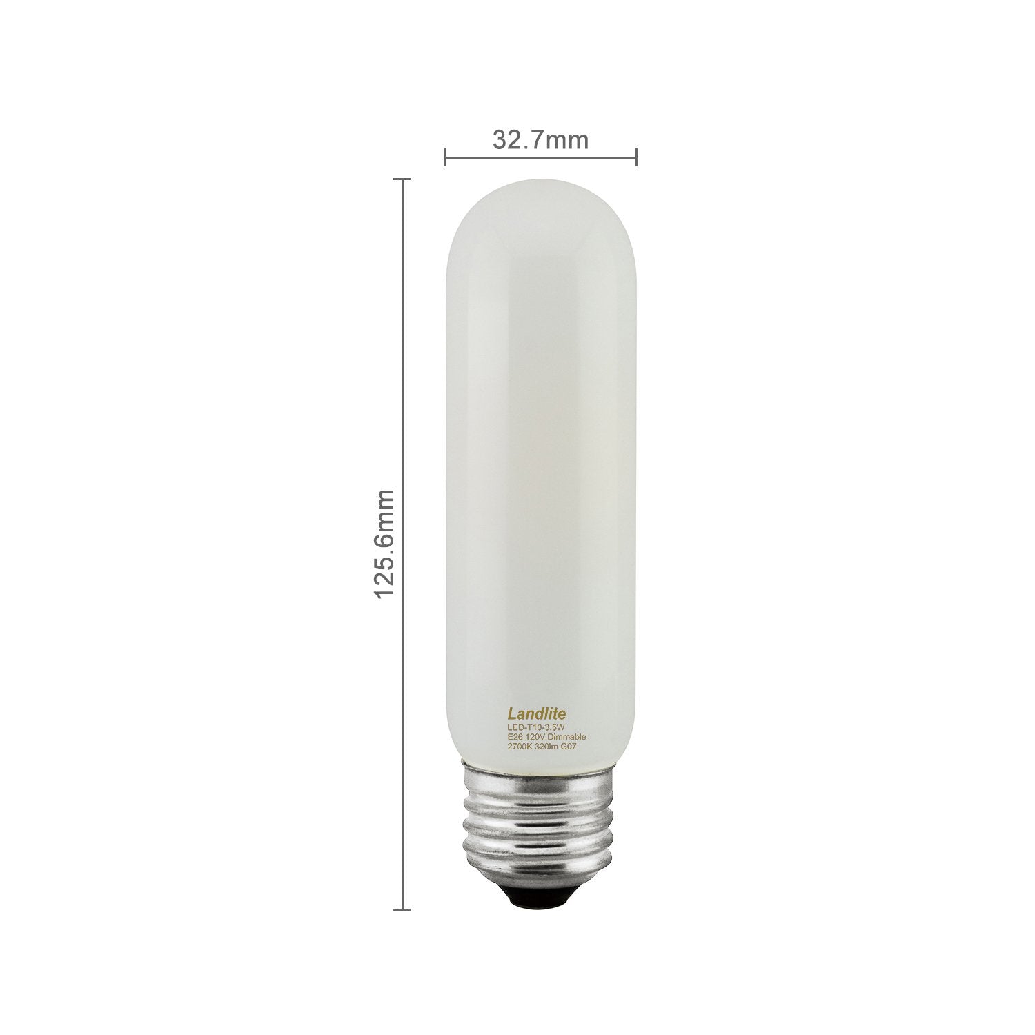 Landlite LED T10 Glass Bulbs, Frosted, Dimmable, 5W, 2 Pack, Opal, Model H&PC-54509, 40W Incandescent Equivalent