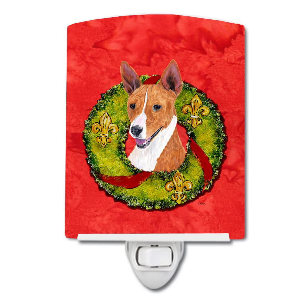 Caroline'S Treasures Sc9089Cnl Basenji Christmas Wreath Ceramic Night Light Compact, Ul-Certified, Ideal For Bedroom, Bathroom, Nursery, Hallway, Kitchen, 6X4X3, Multicolor