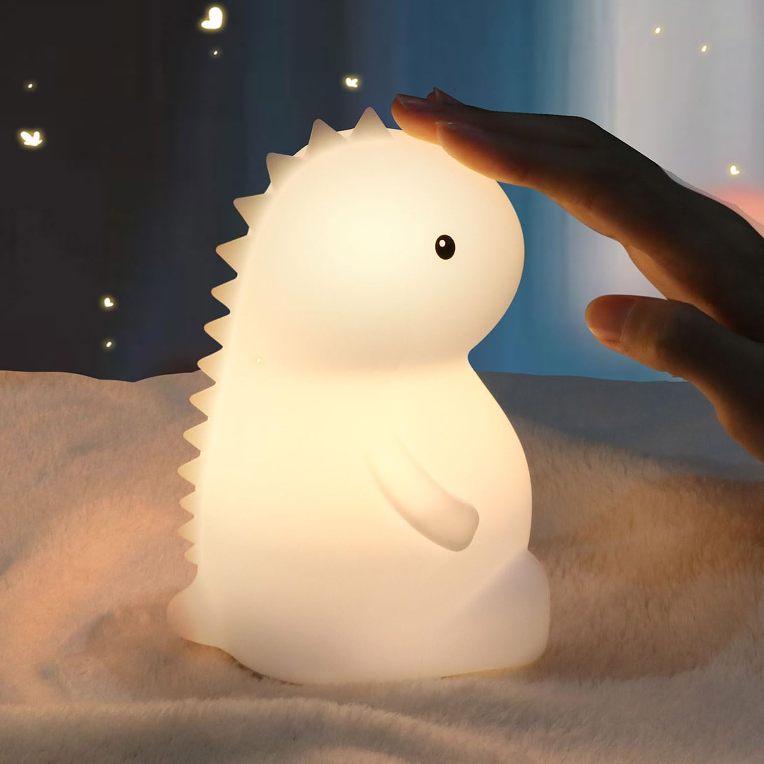 loatme Night Light for Kids, Rechargeable Silicone LED Lamp, Dimmable, 7 Colors, Dinosaur Design