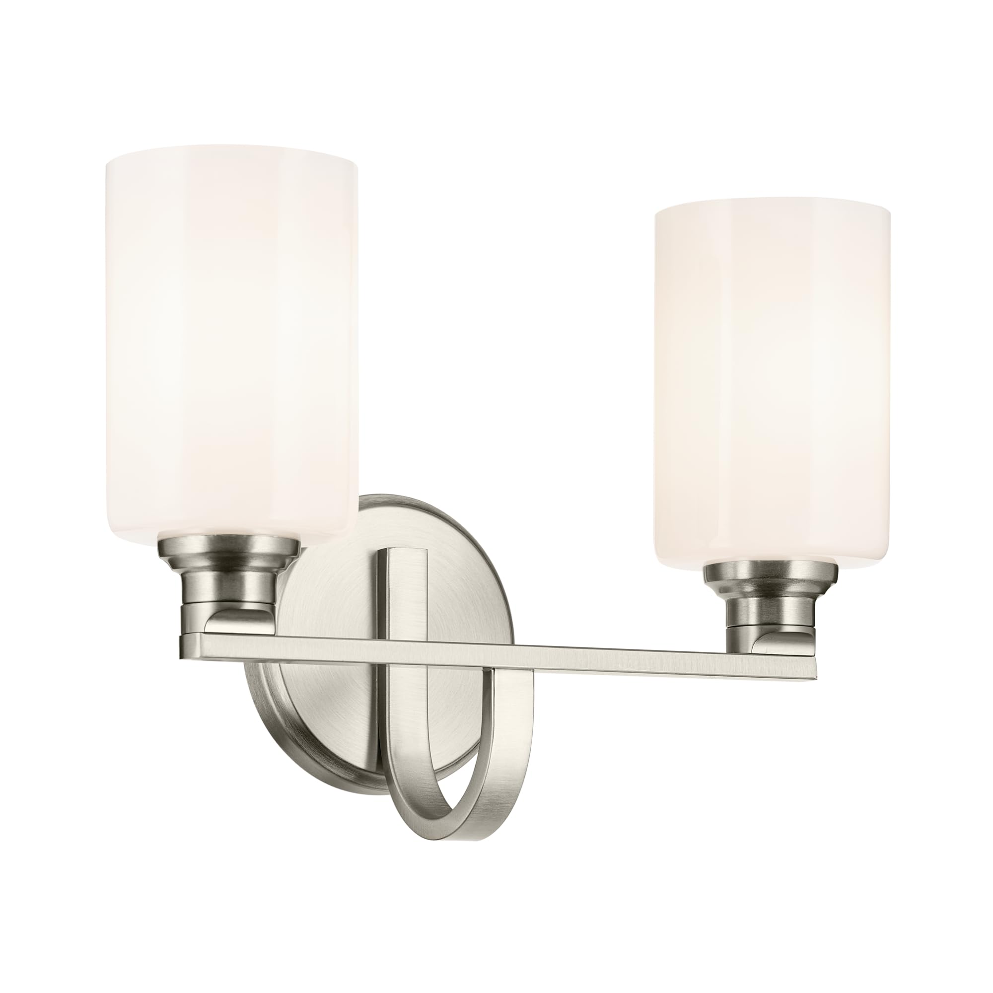 Kichler Gioe 14.25 2-Light Vanity Light with Opal Glass in Brushed Nickel, Damp Rated, for Bathroom, Powder Room, Over a Mirror,