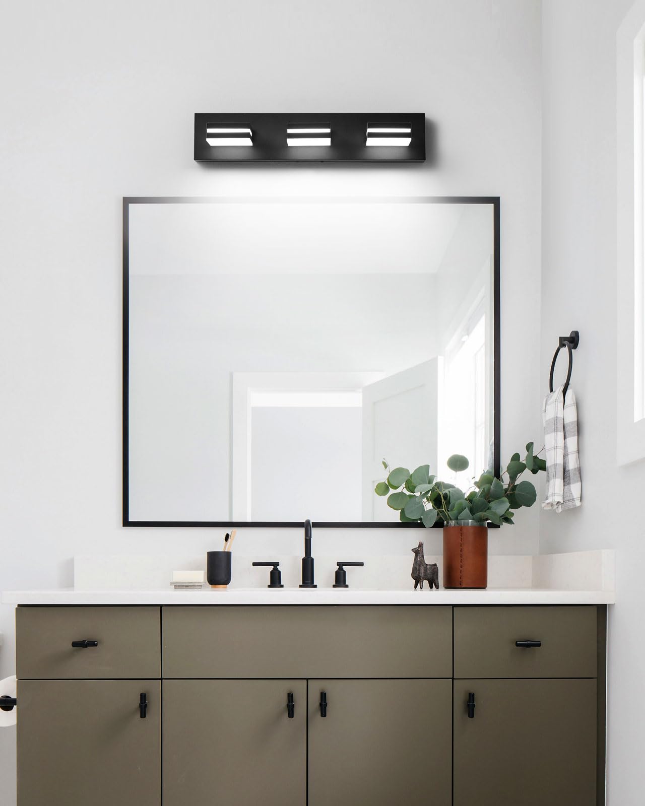 Likelgn 3-Light Bathroom Vanity Light Fixture, Modern LED, 22" W, Black, Rotatable Light Heads, Model LK-WL3310