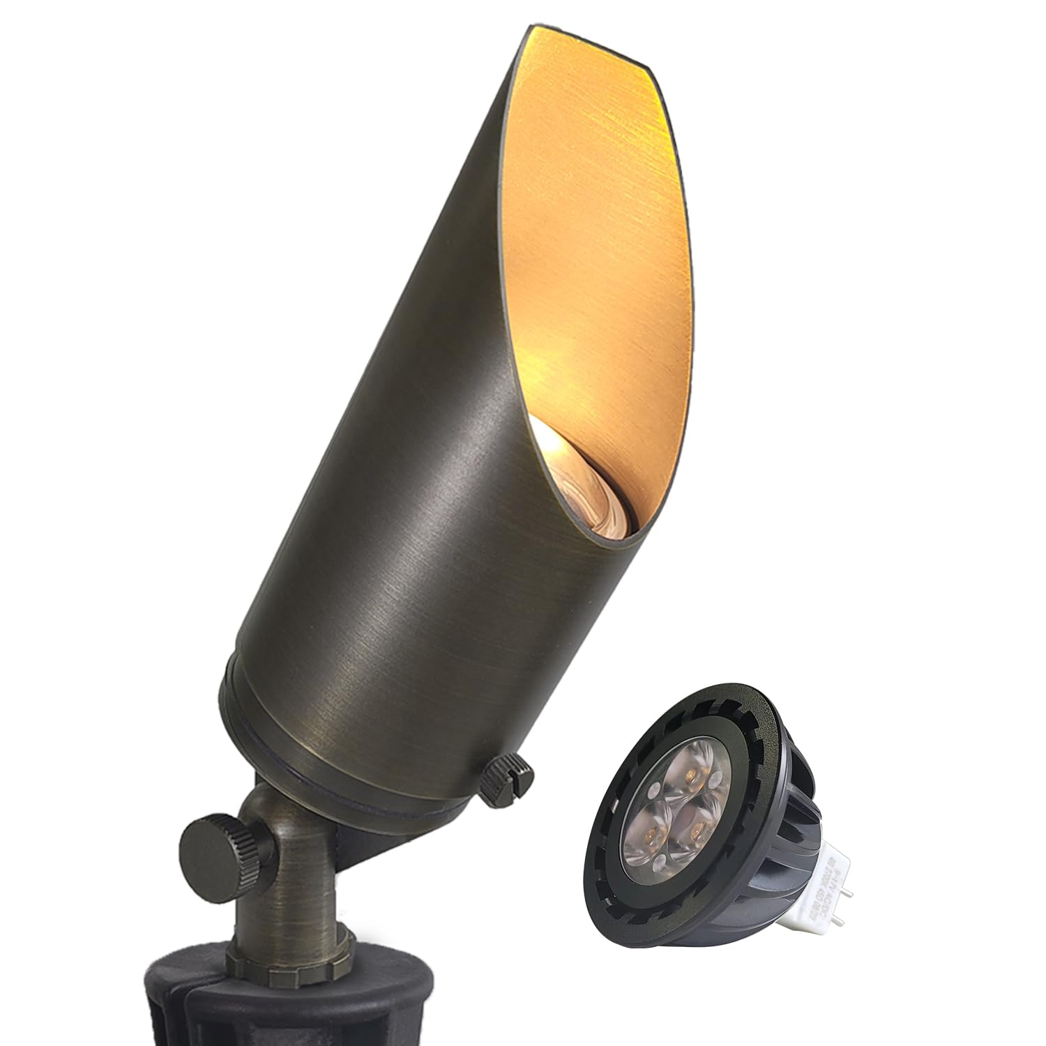 Coloer Die-Cast Brass Landscape Spot Lights Outdoor With 5W Aluminum Housing Led Mr16 Bulb 2700K 450Lm, 12V Ac/Dc Low Voltage Led Landscape Lighting, Outdoor Directional Up Light(103B, 1-Pack)