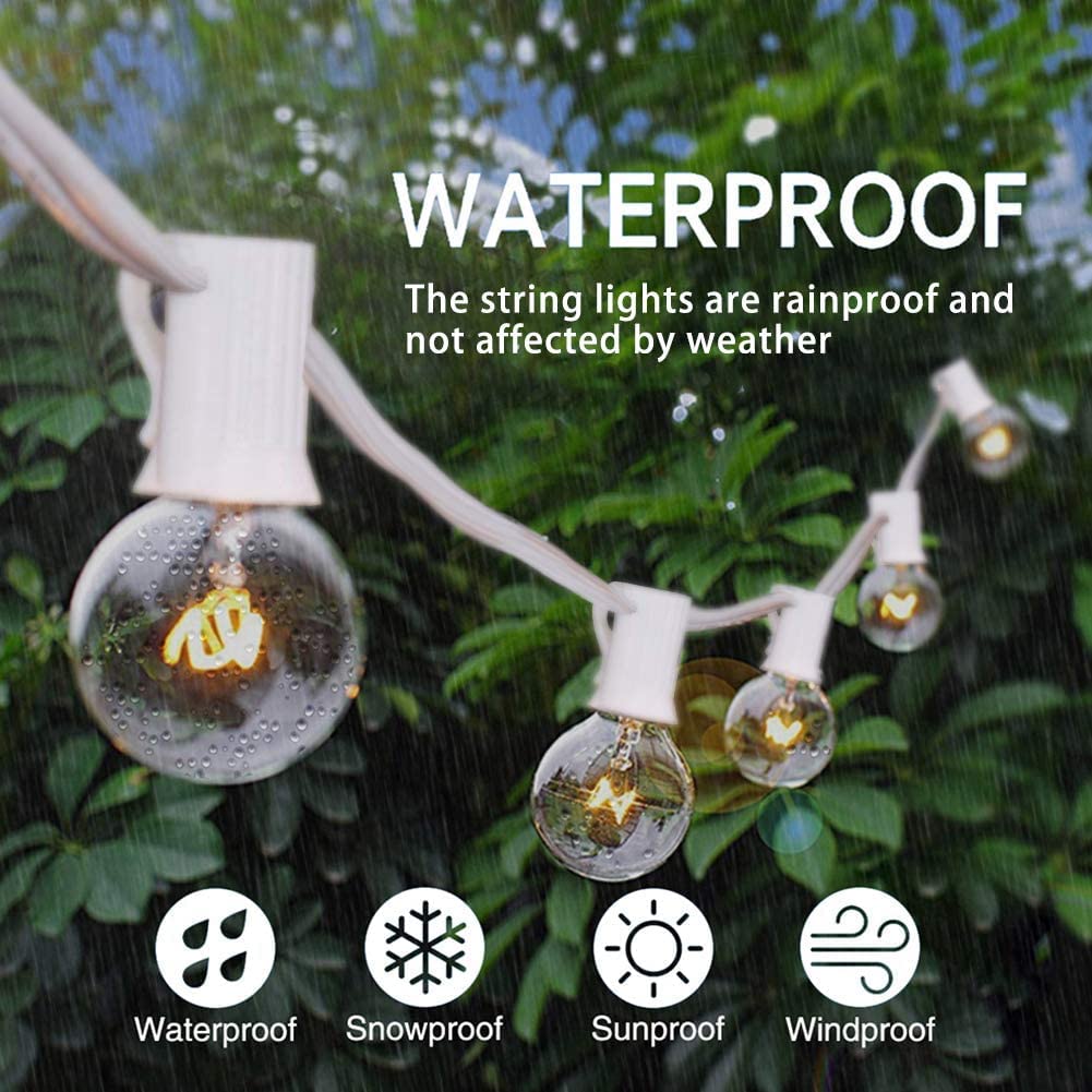 Abeja Outdoor Patio String Lights, 50FT with 53 G40 Glass Bulbs, White, UL Listed for Deck, Porch, Wedding Decor