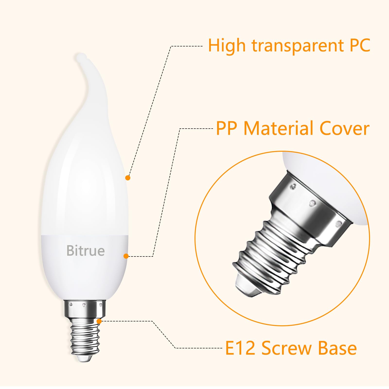 Bitrue Led Flame Bulbs, 3 Modes Flame Effect, E12 Chandelier Base Candle Fire Bulb, Flickering Light Bulbs For/Home/Party Decor