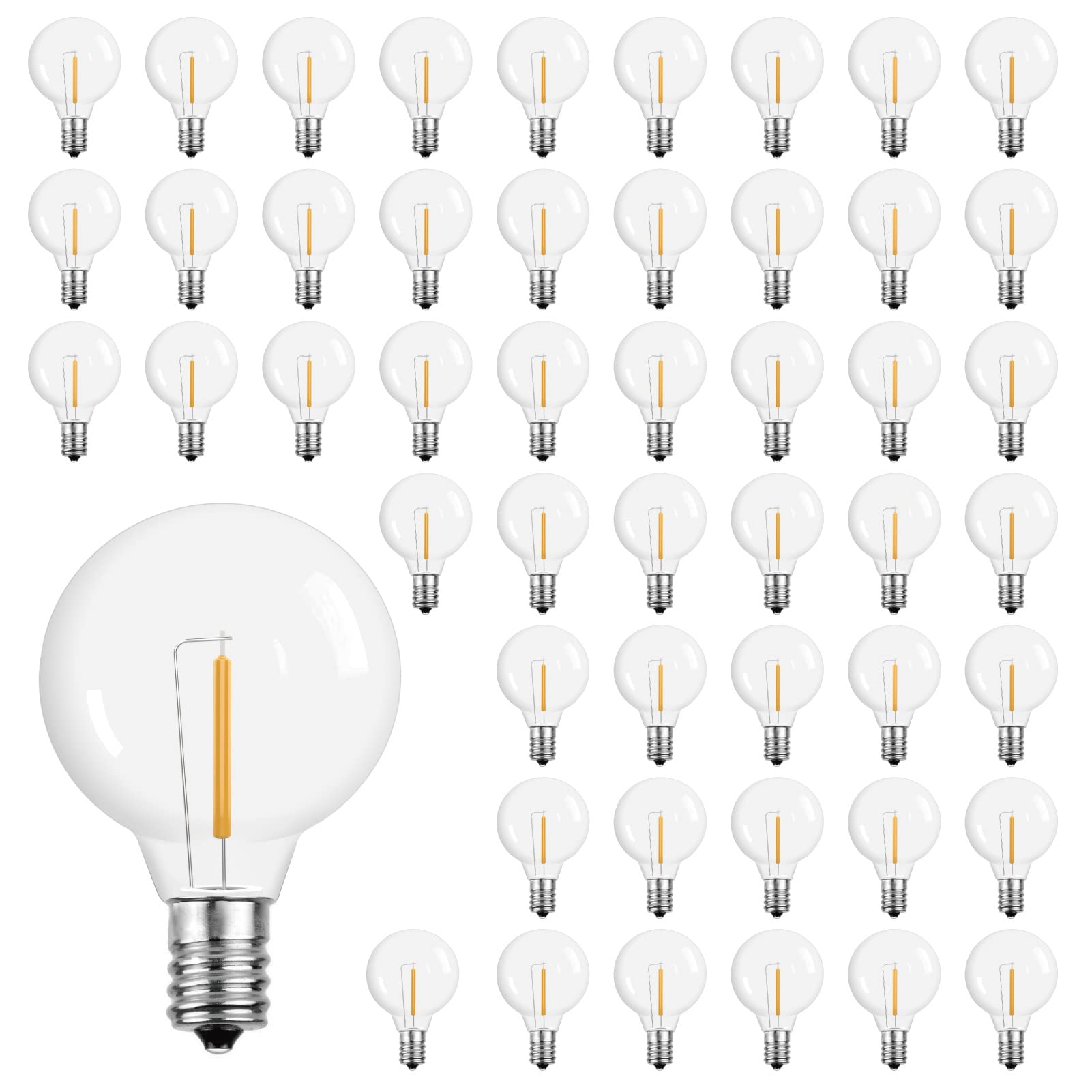 ECOVANIA G40 LED String Light Bulbs,1.57 Inch Plastic LED Globe Patio Bulbs for Outdoor String Lights, E12 Candelabra Socket Bas