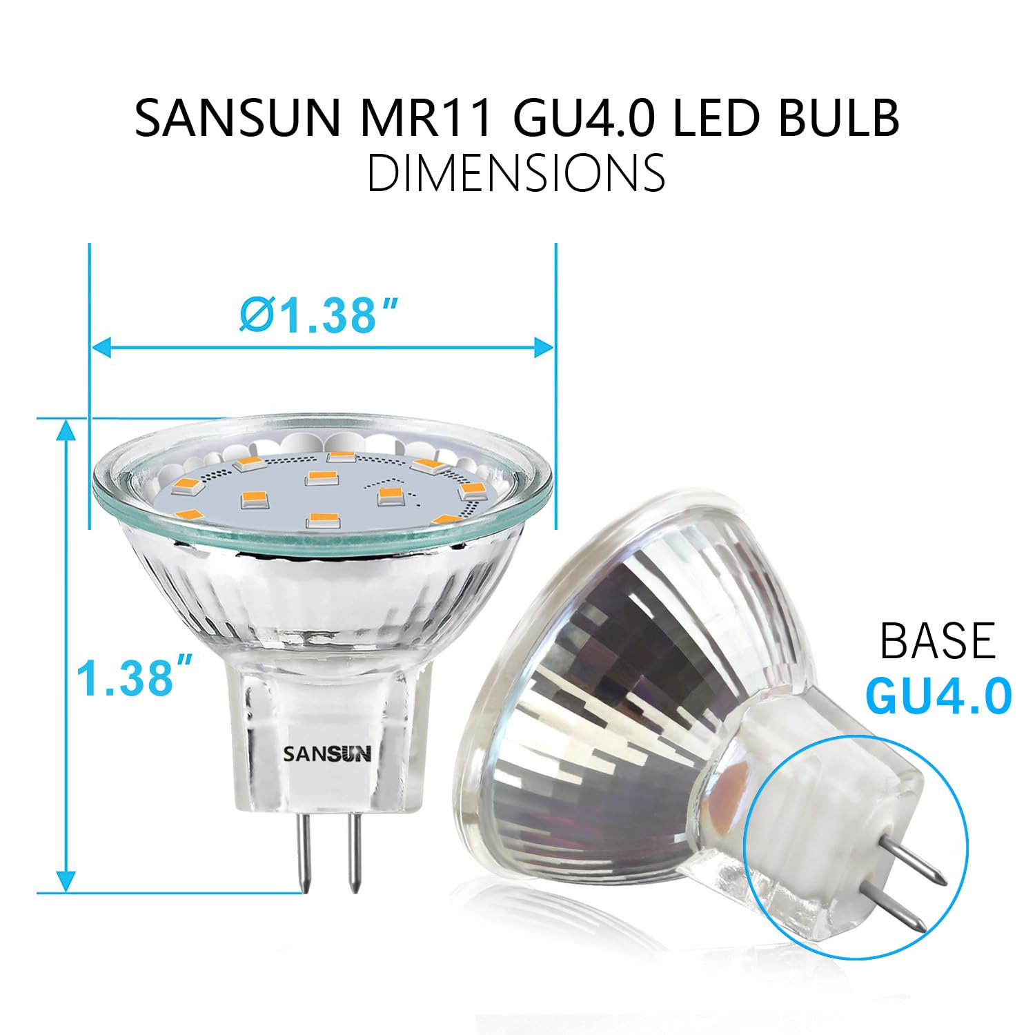 Sansun 3W Mr11 Led Bulbs, 12V Soft White 3000K, Gu4 Bi-Pin,