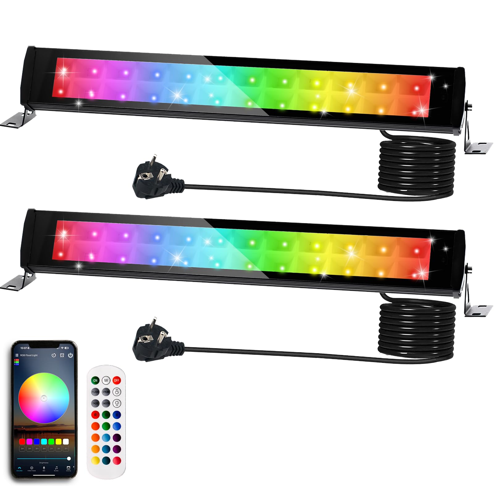 Indmird RGB Wall Washer Light 2 Pack 50W Remote & APP Control Aluminum CHX-FL-C-50W