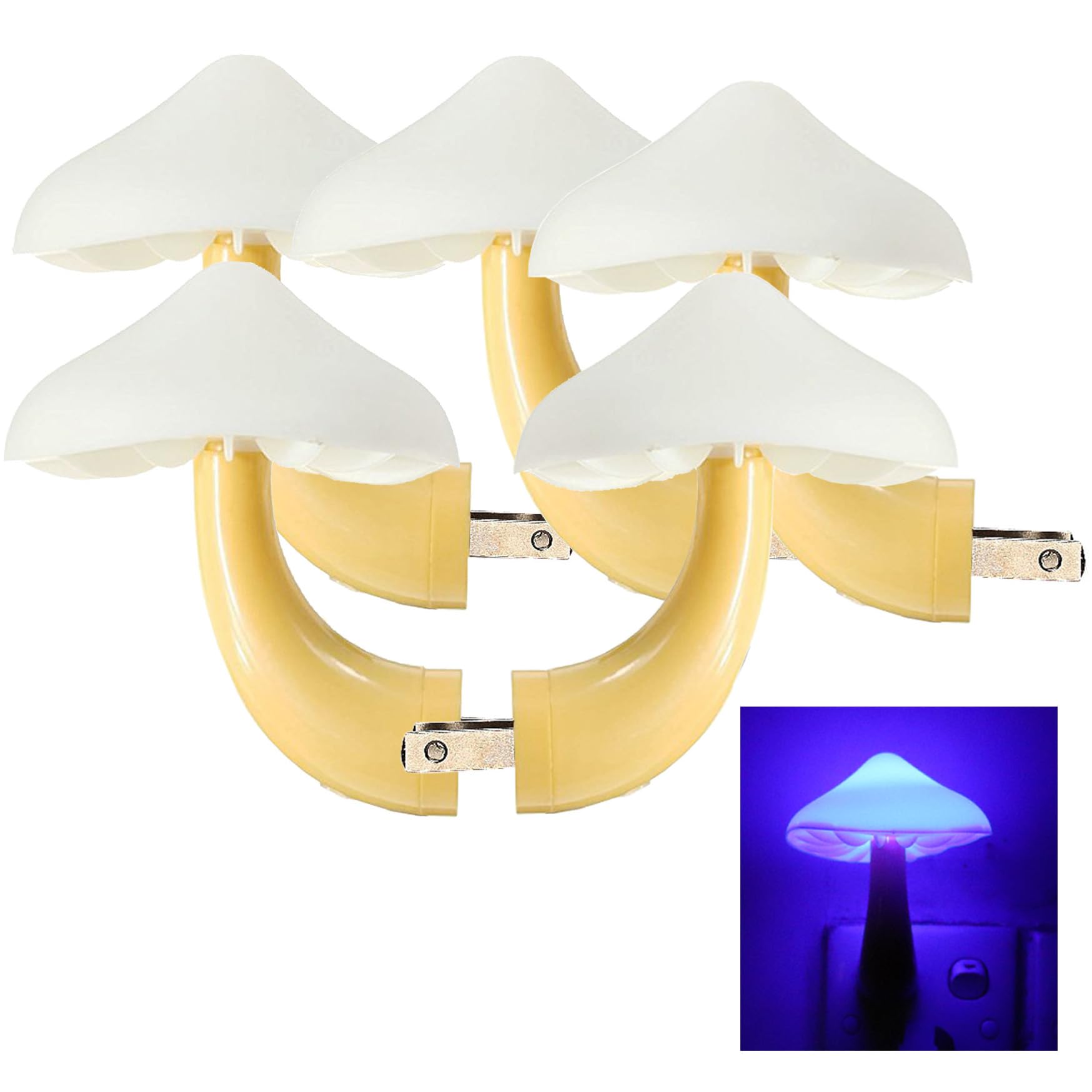 AUSAYE 5Pack LED Sensor Night Light Plug in Lamp Blue Cute Mushroom Night Lights for Adults Kids NightLight Bedroom,Bathroom,Toi