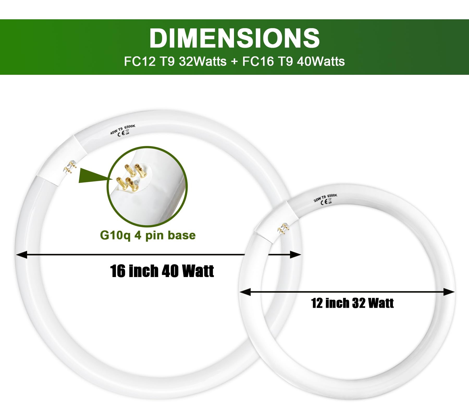 Konideke Fc16T9/Dl 40 Watt And Fc12T9/Dl 32W Set Daylight 6500K, 16 Inch T9 40W Circline Light Bulbs, 12 Inch 32W Circular Fluor